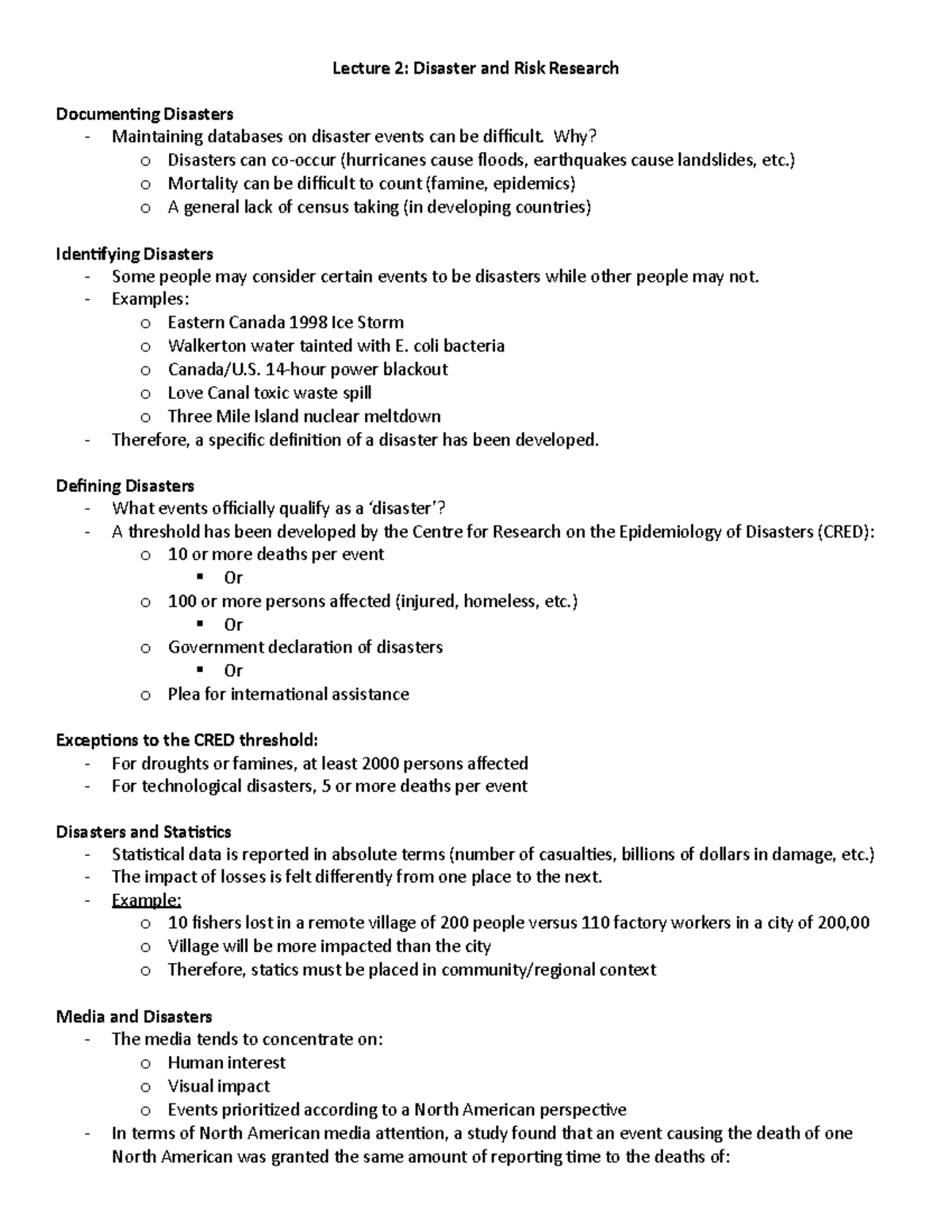 Geo Lecture 2 Disaster and Risk Research Notes - Lecture 2: Disaster ...