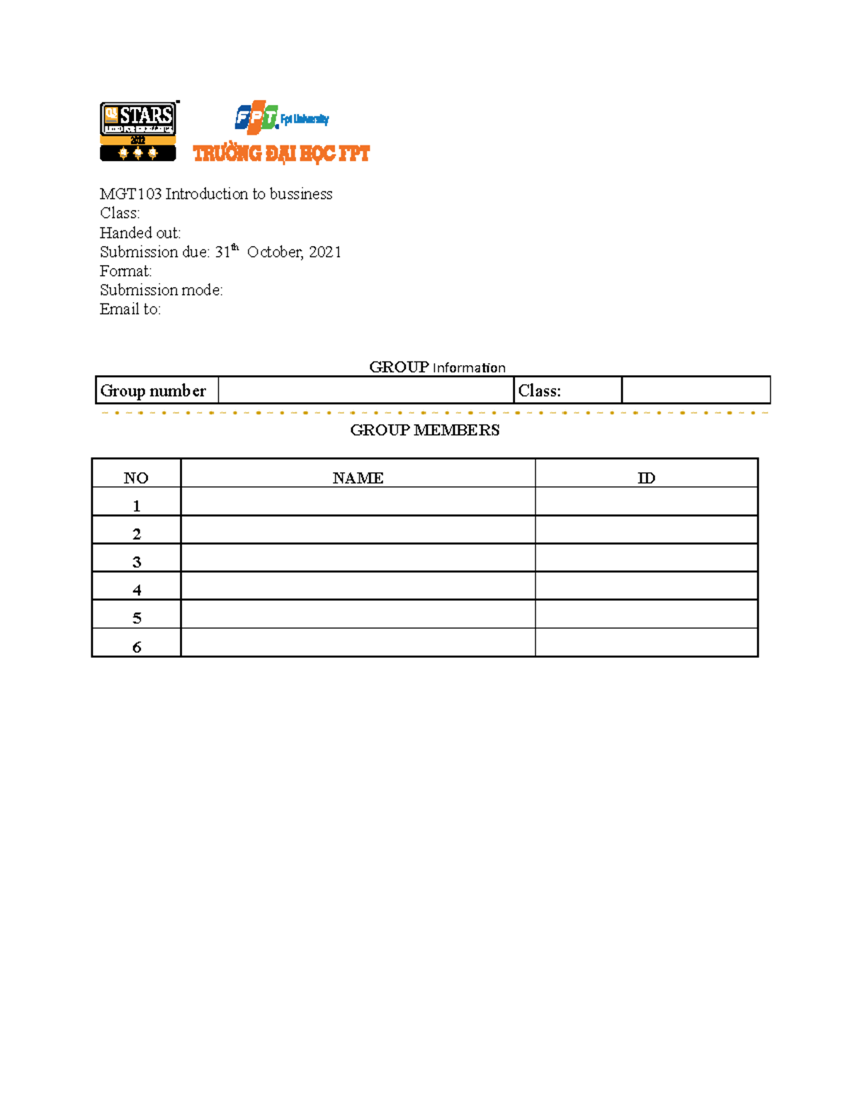 MGT103 Group Assignment Cover Page - MGT103 Introduction To Bussiness ...