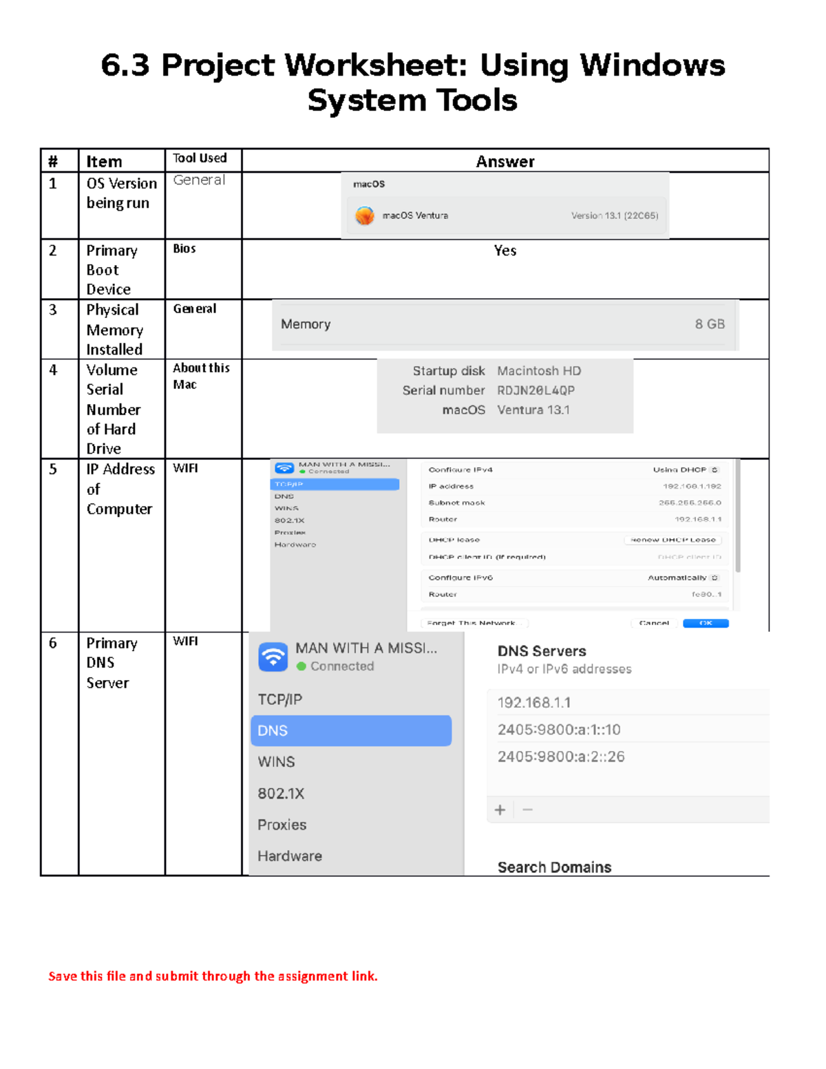 Week 6 Project Worksheet - 6 Project Worksheet: Using Windows System ...
