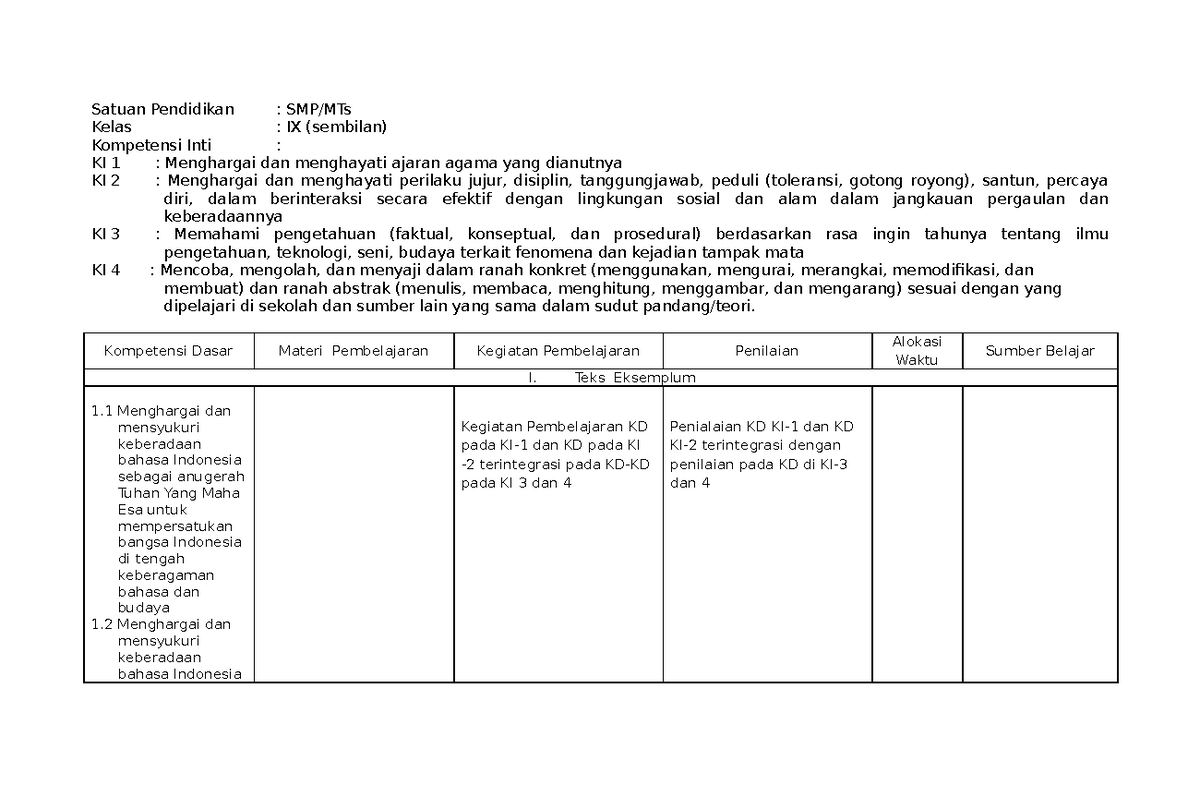 04. Silabus B.indo 9 - Apalah - Satuan Pendidikan : SMP/MTs Kelas : IX ...