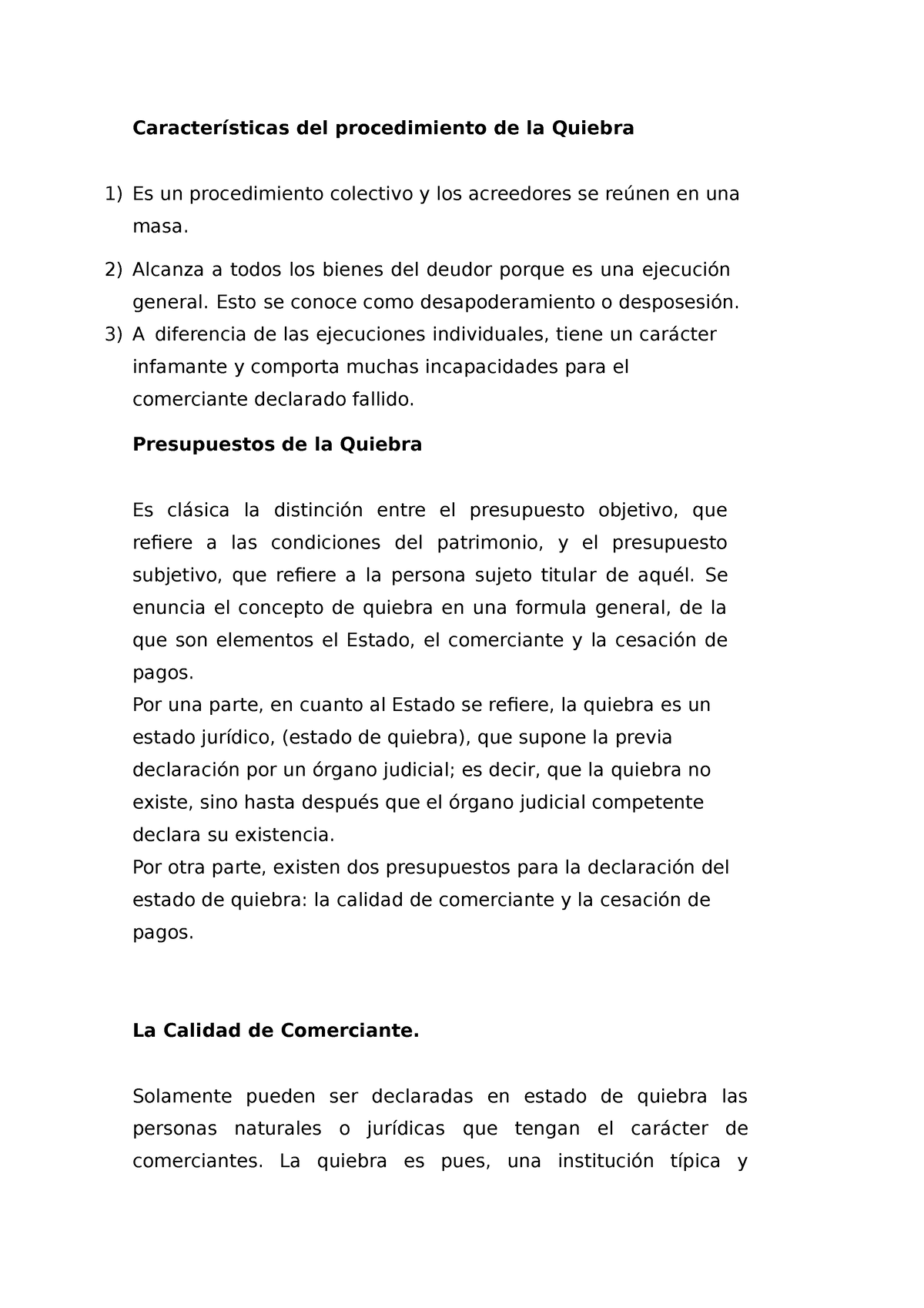 Clasificación De La Quiebra Características Del Procedimiento De La Quiebra Es Un 0226