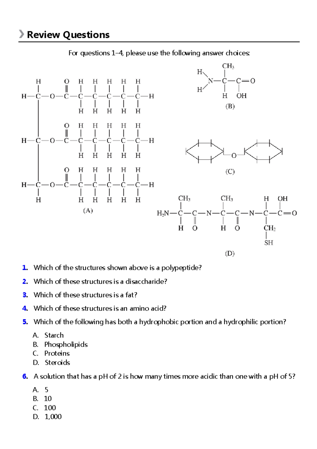 A01 - a01 bio practice - Review Questions For questions 1–4, please use ...