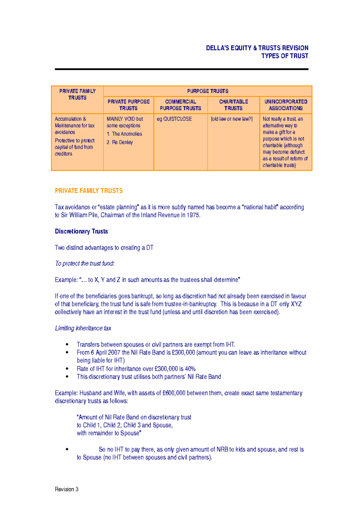 Llb equity & trusts revision notes 3 - DELLA’S EQUITY & TRUSTS REVISION ...