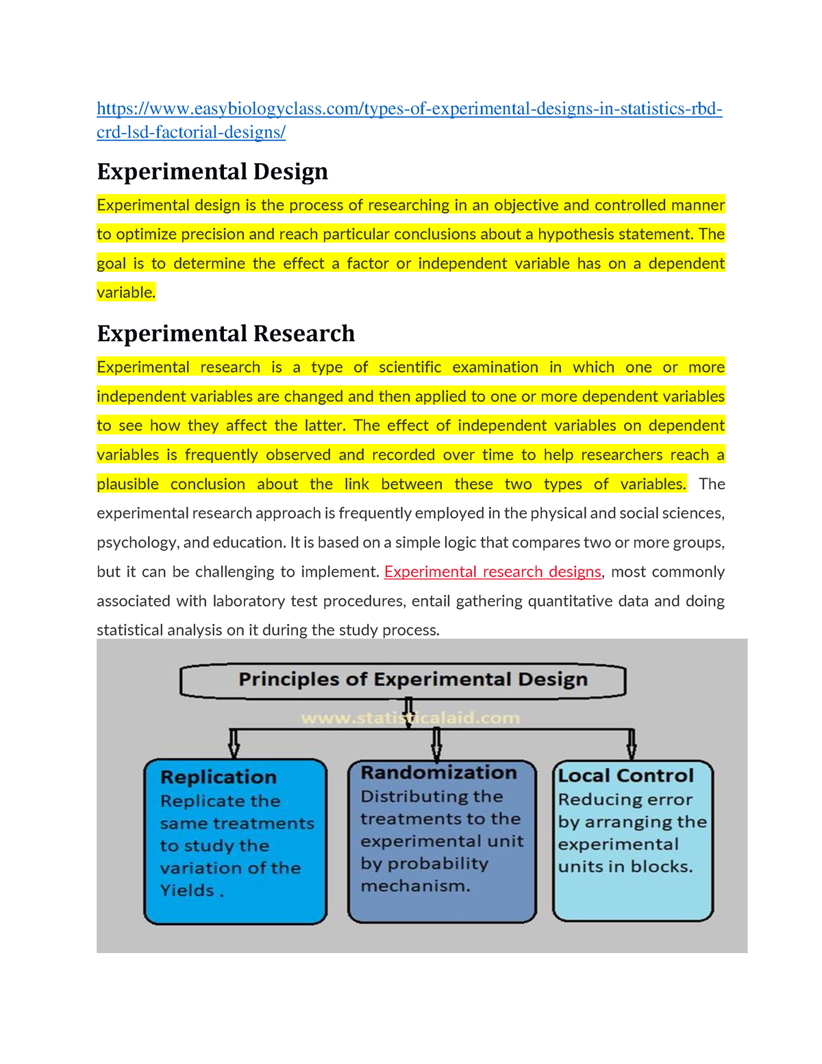 types of experimental designs in statistics