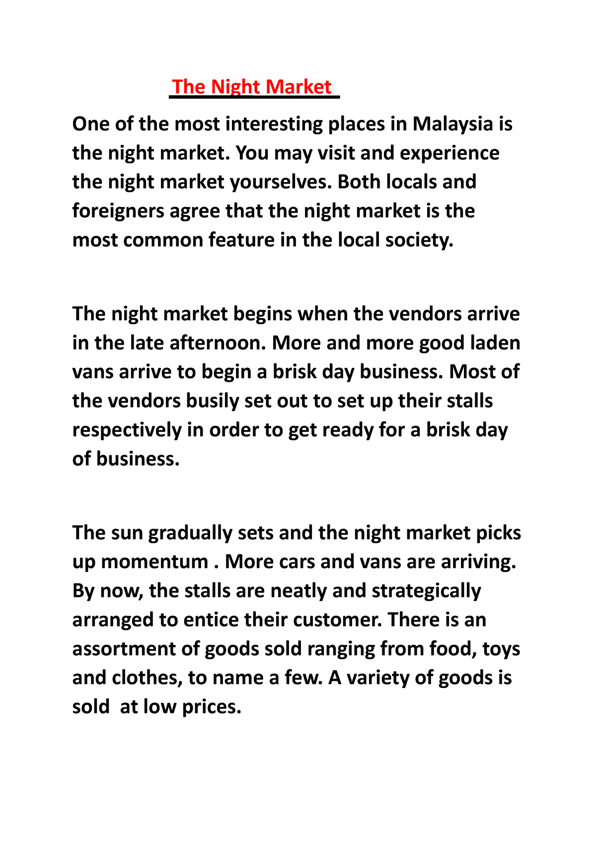 night market essay in english