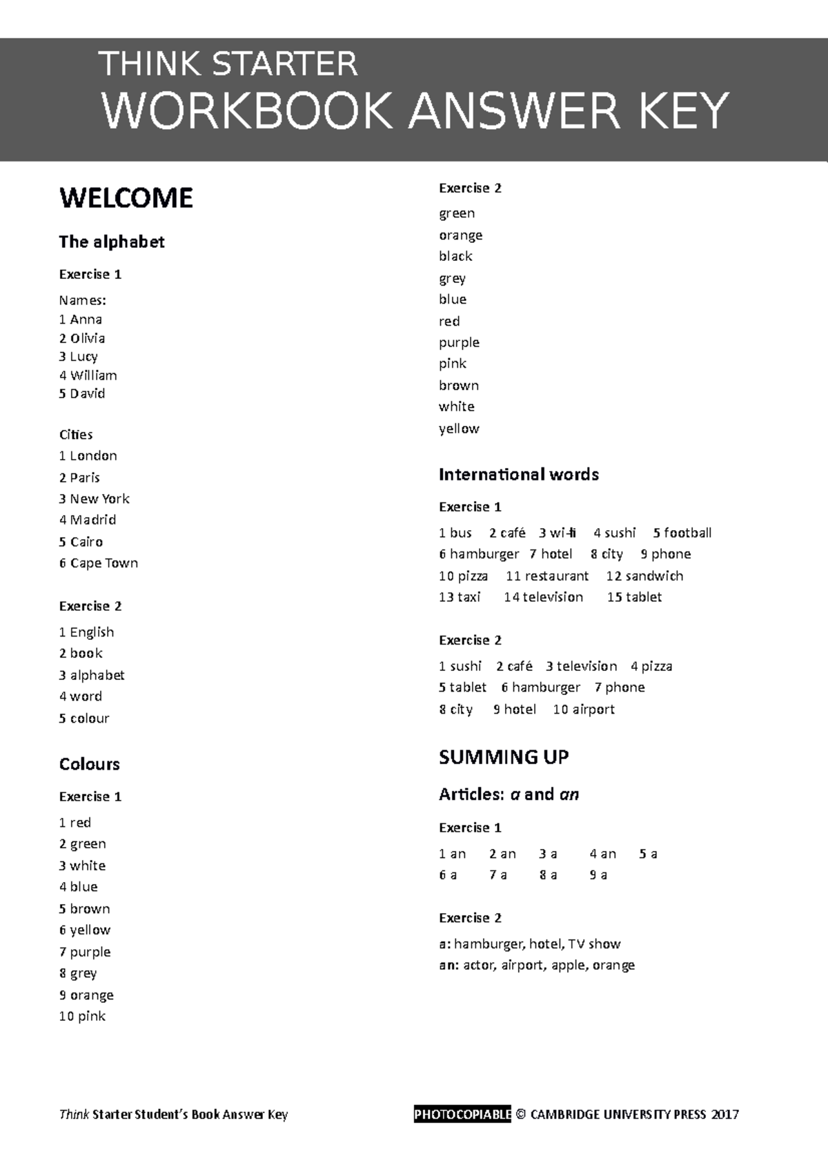 Cambridge Workbook 3 Answers