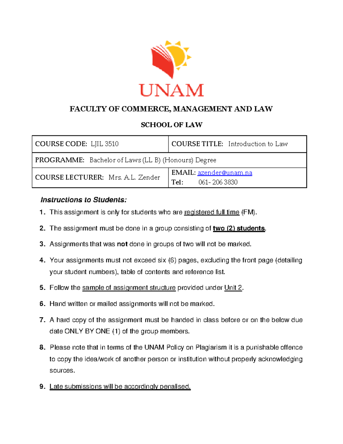 JIL 3510 Assignment 2 - FACULTY OF COMMERCE, MANAGEMENT AND LAW SCHOOL ...