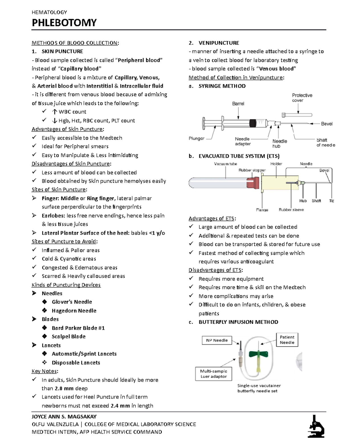 2. Phlebotomy - HEMATOLOGY PHLEBOTOMY METHODS OF BLOOD COLLECTION: 1 ...