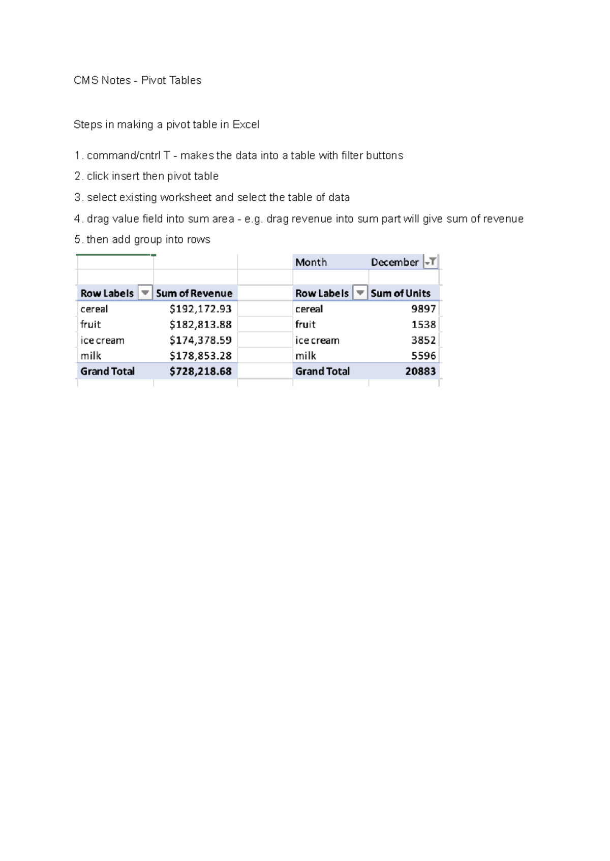 CMS Notes - Pivot Tables - 022321 - CMS Notes - Pivot Tables Steps in ...