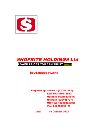 Final OPS Assign 2022 - SHOPRITE HOLDINGS Ltd LOWER PRICES YOU CAN ...