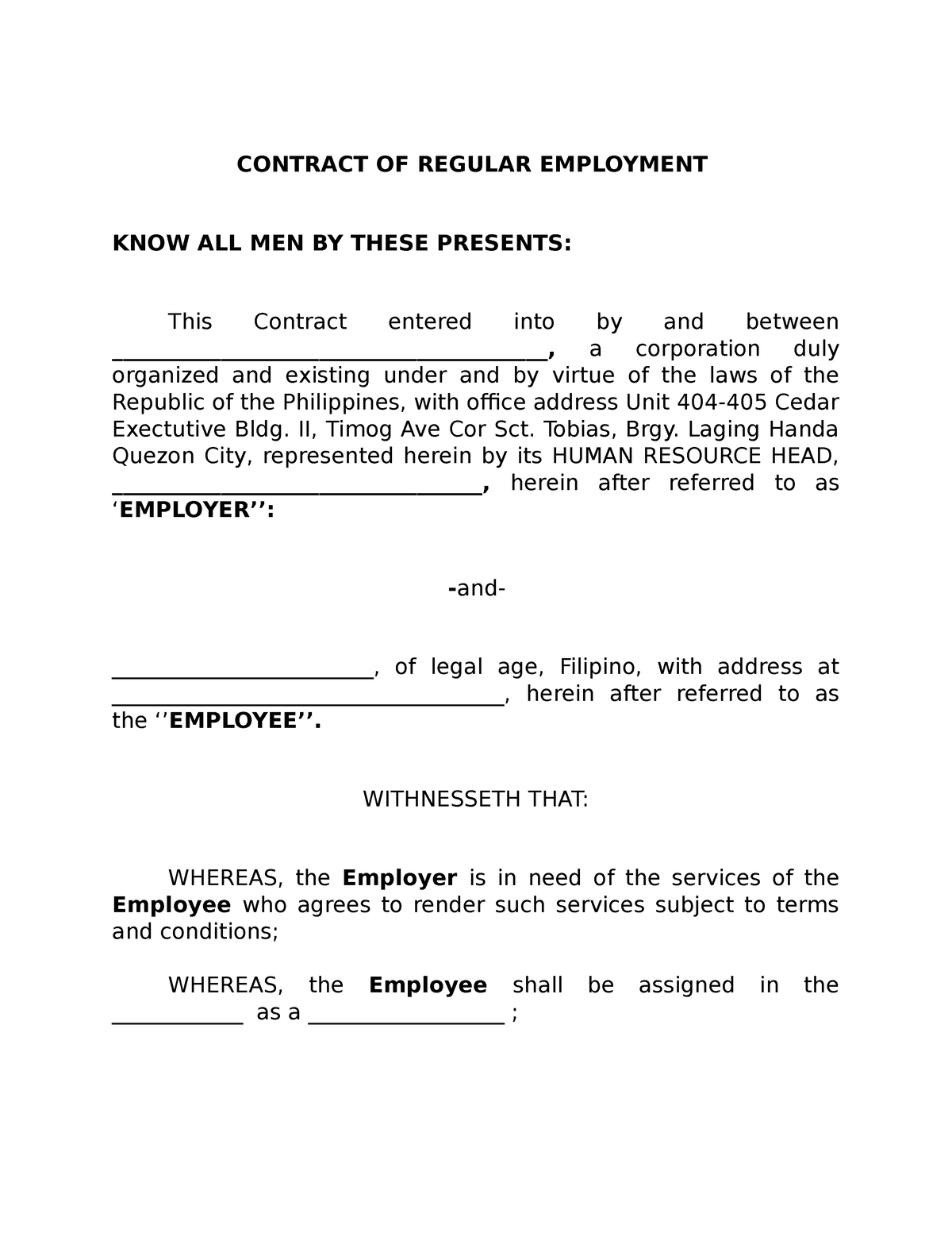 Contract OF Regular Employment Drafted CONTRACT OF REGULAR EMPLOYMENT   Thumb 1200 1553 