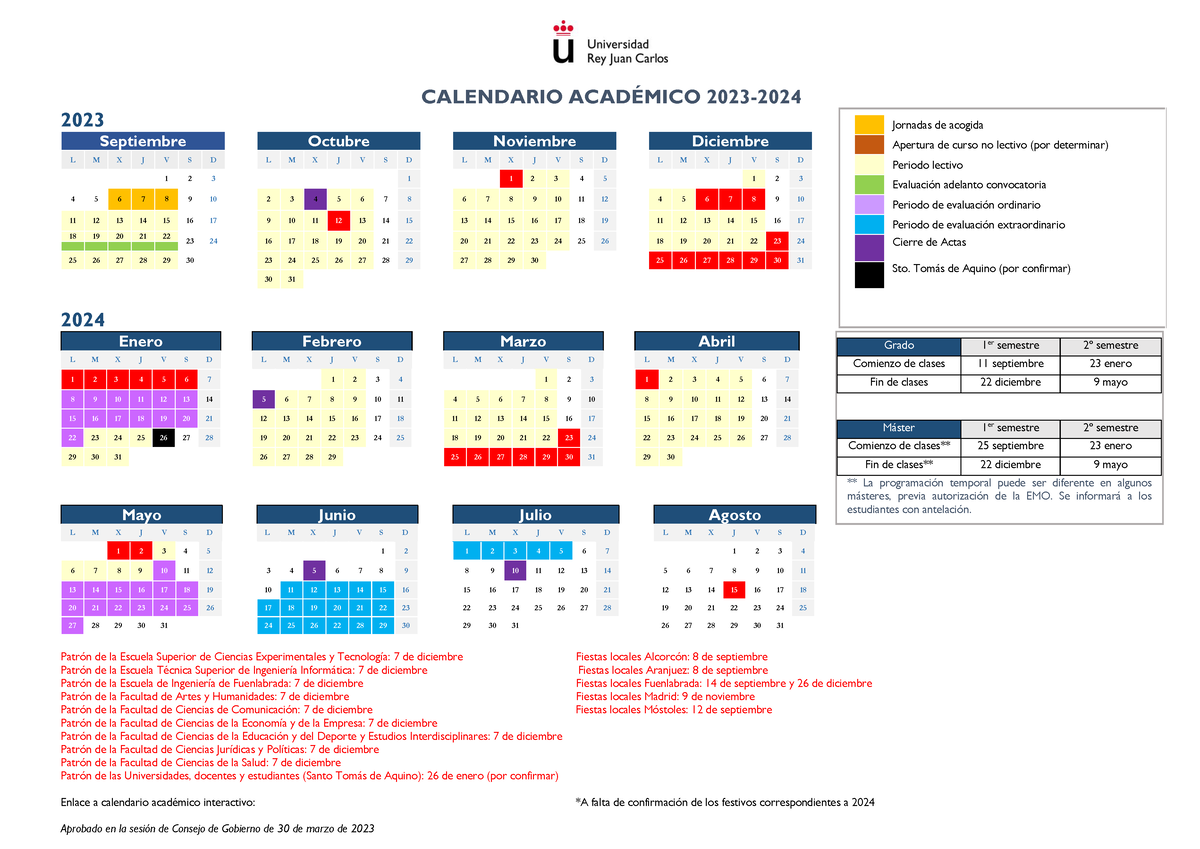 Calendario academico 23 24 CALENDARIO ACAD.. 2023 PatrÛn de la