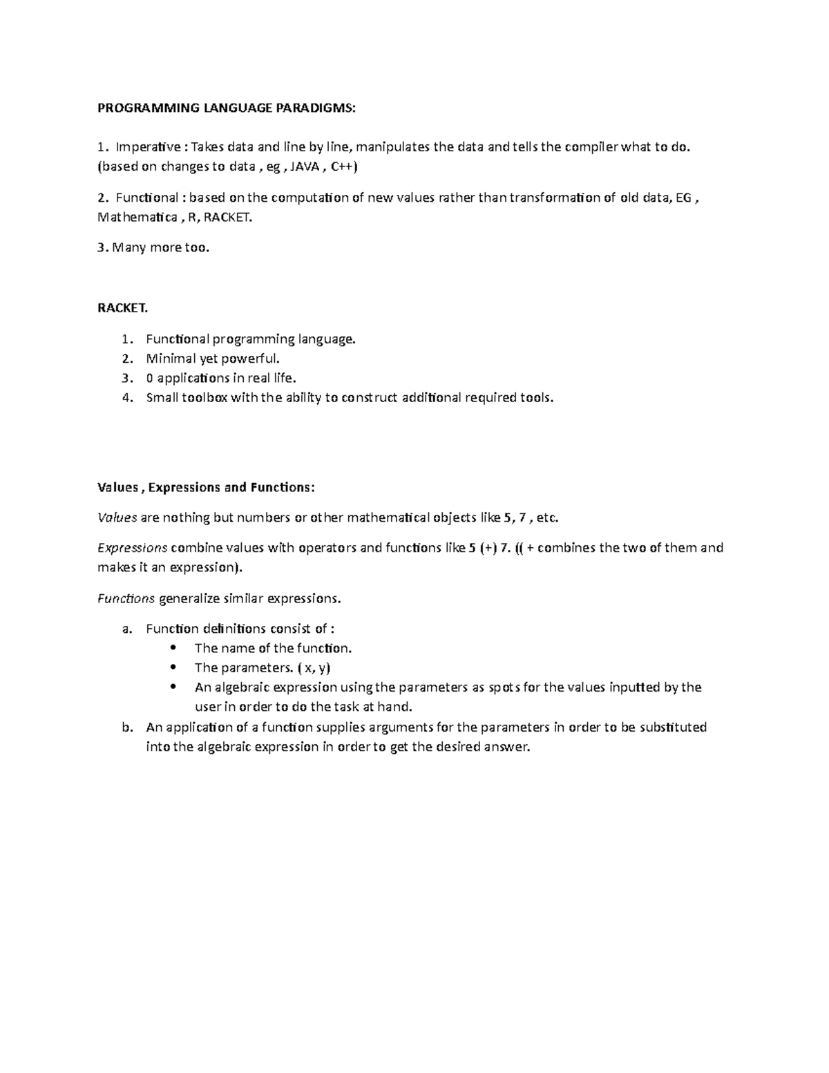 CS LEC 1. ( Introduction to Racket) - PROGRAMMING LANGUAGE PARADIGMS ...