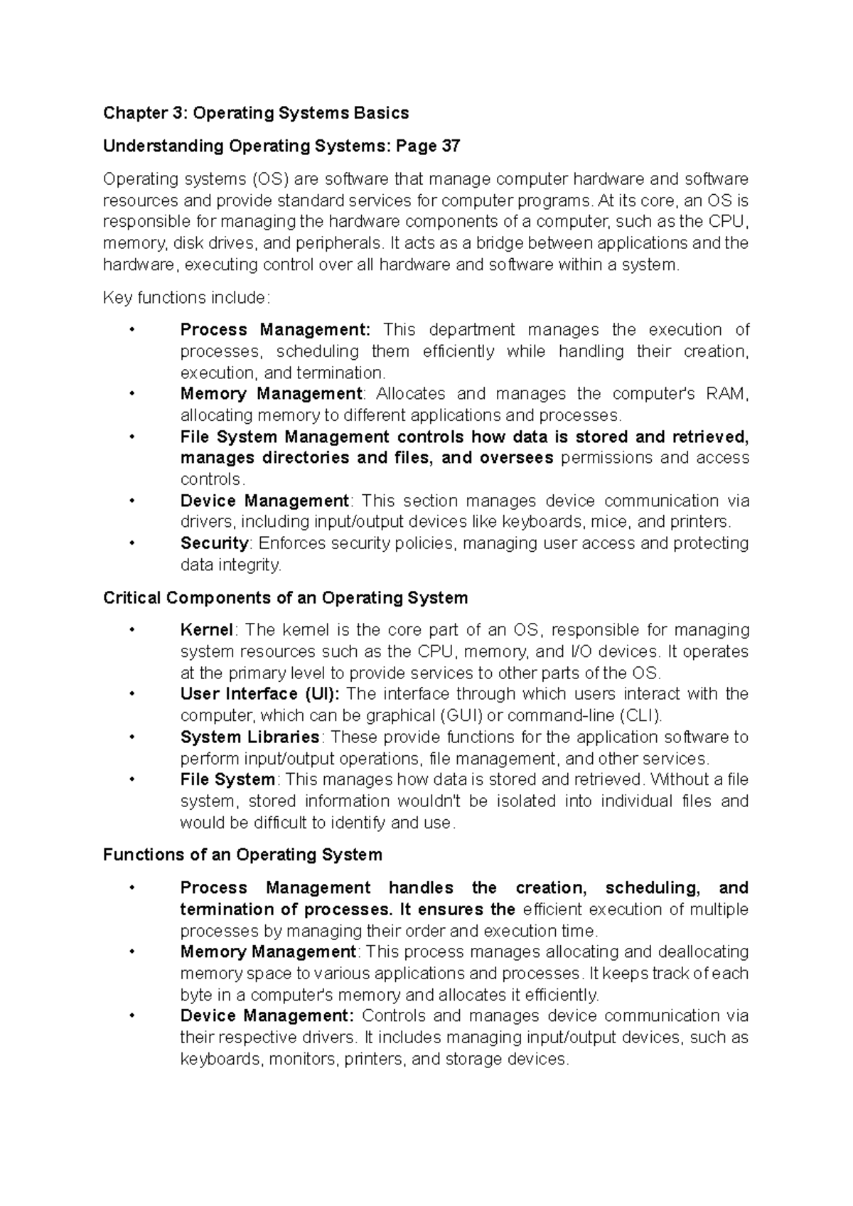 Chapter 3 Notes - Chapter 3: Operating Systems Basics Understanding ...
