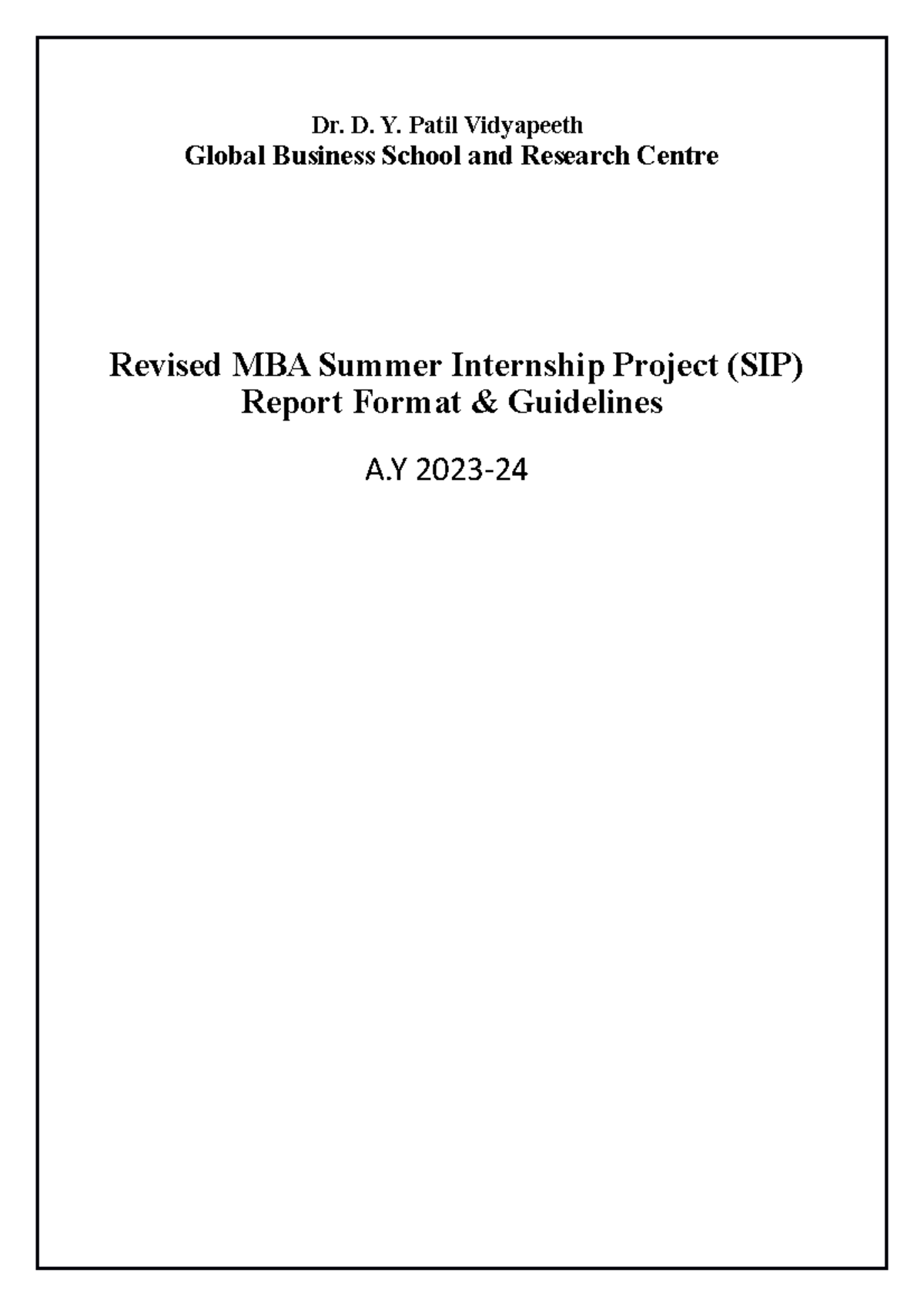 MBA SIP Project Report Format - Dr. D. Y. Patil Vidyapeeth Global ...