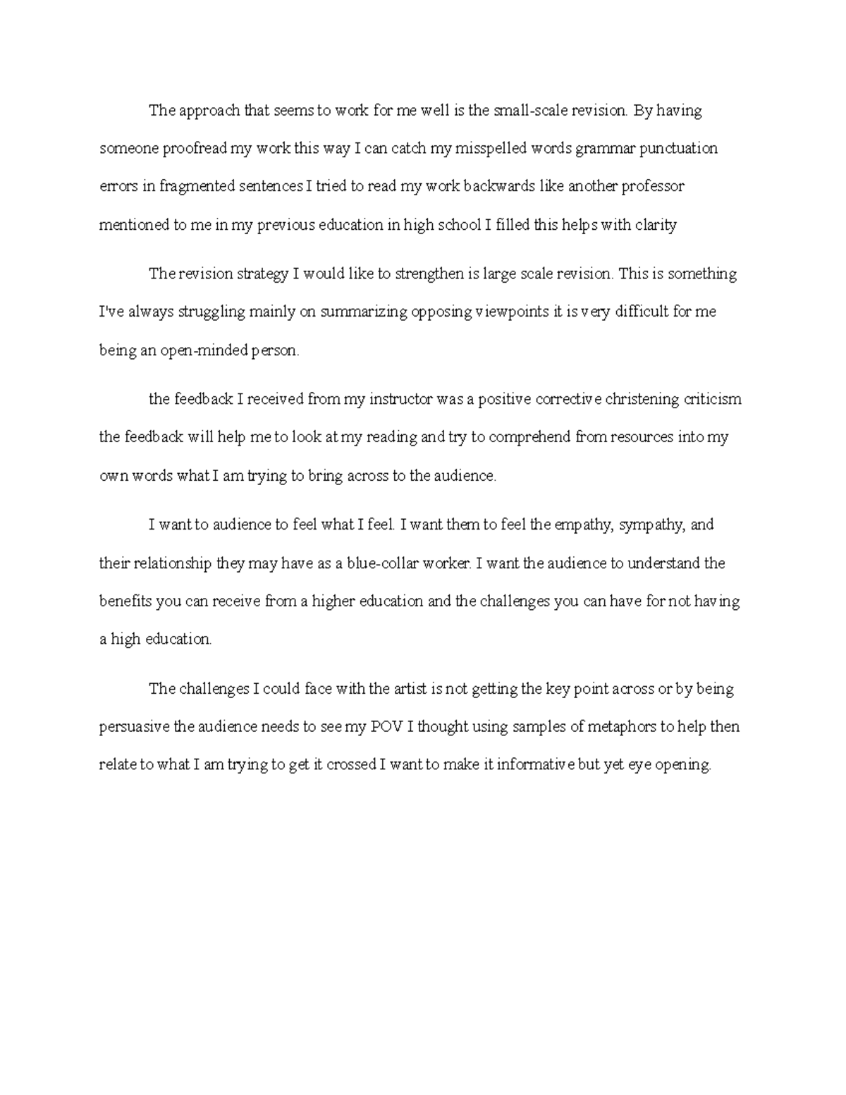 Feedback and Revision Reflection - The approach that seems to work for ...