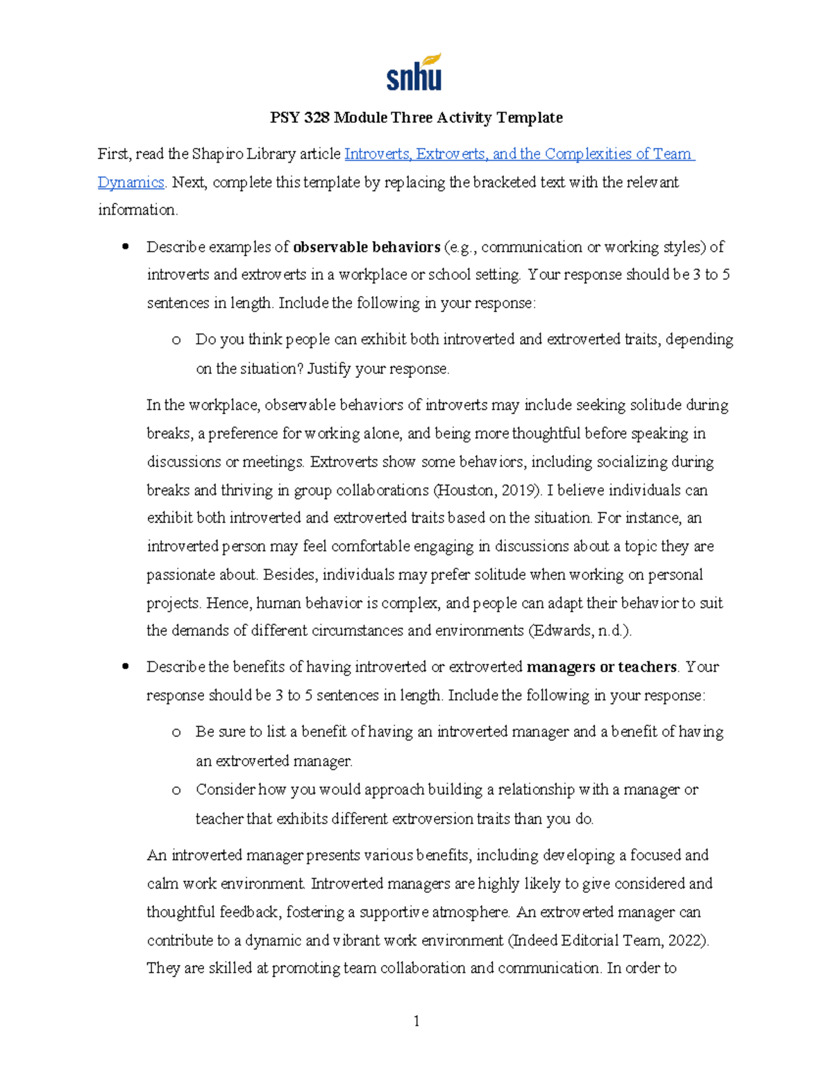 PSY 6110 Module Three Activity Template - PSY 328 Module Three Activity ...