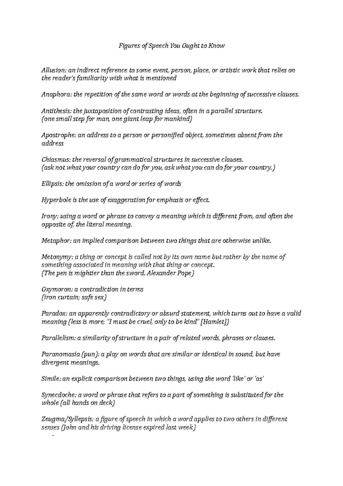 ENGL220 Figure of Speech terms - Figures of Speech You Ought to Know ...