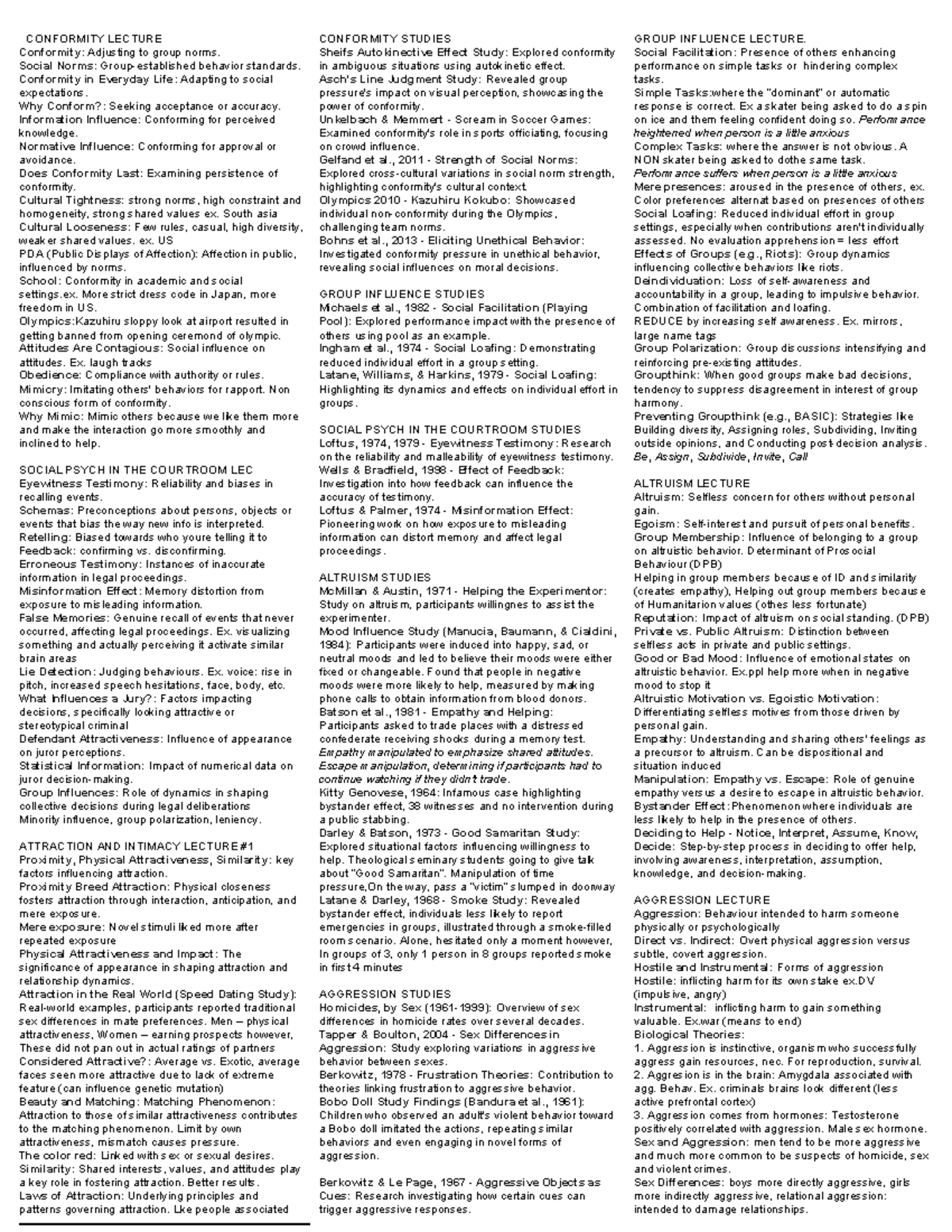 Psych 253: Cheat Sheet - CONFORMITY LECTURE Conformity: Adjusting To ...