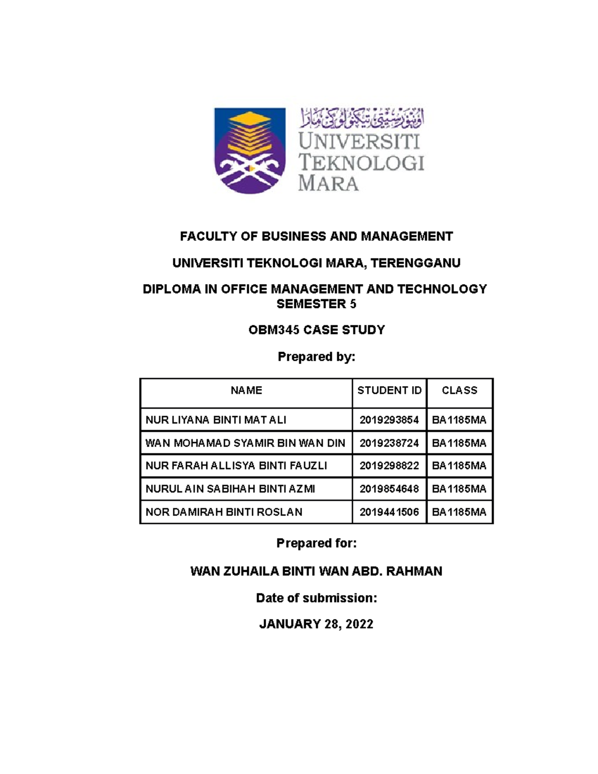 CASE Study OBM345 - FACULTY OF BUSINESS AND MANAGEMENT UNIVERSITI ...