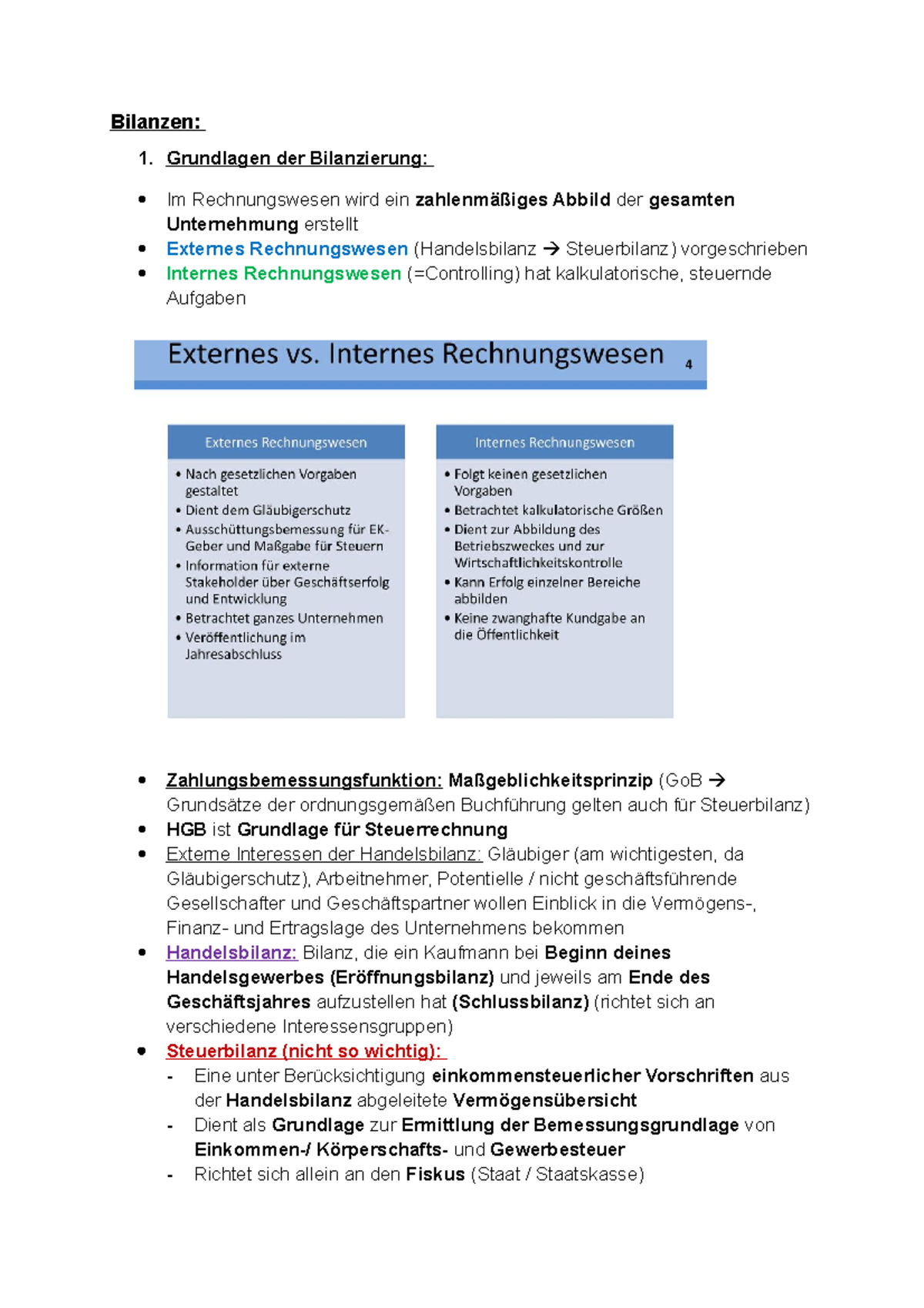 Bilanzen Zusammenfassung - Bilanzen: 1. Grundlagen Der Bilanzierung: Im ...