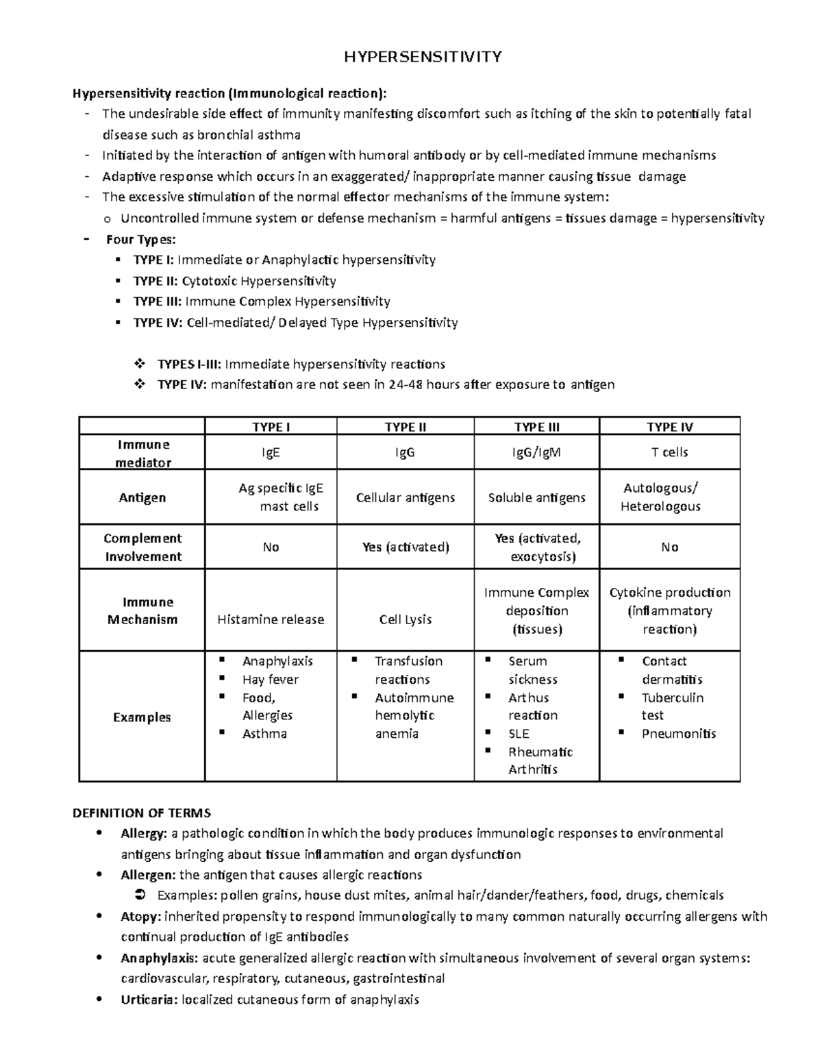 9 Hypersensitivity - Notes extracted from Sir. Diego Ofiaza, RMT ...
