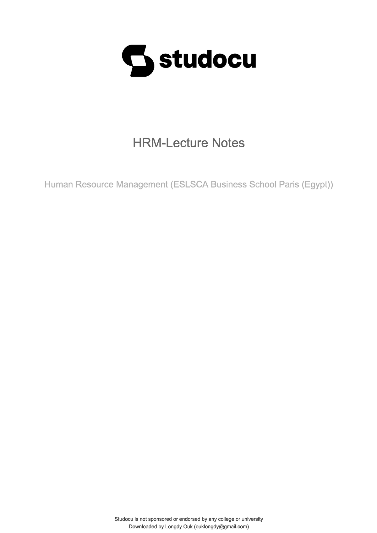 Lecture Note 1 - N/A - Human Resource Management - Studocu