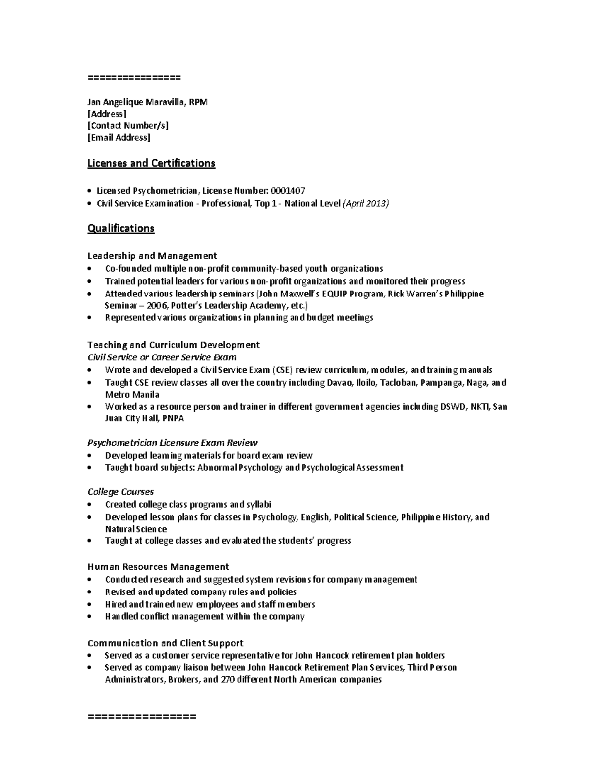 Functional Master Resume Outline Sample ...