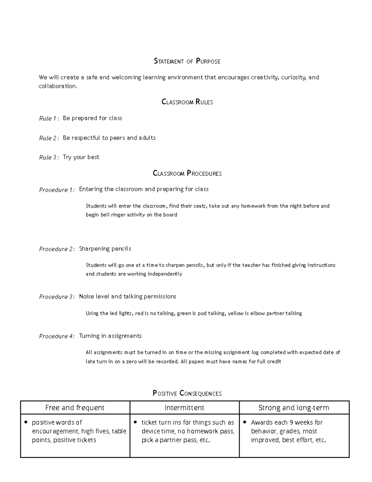 Comprehensive behavior plan - Deven Steward - STATEMENT OF PURPOSE ...