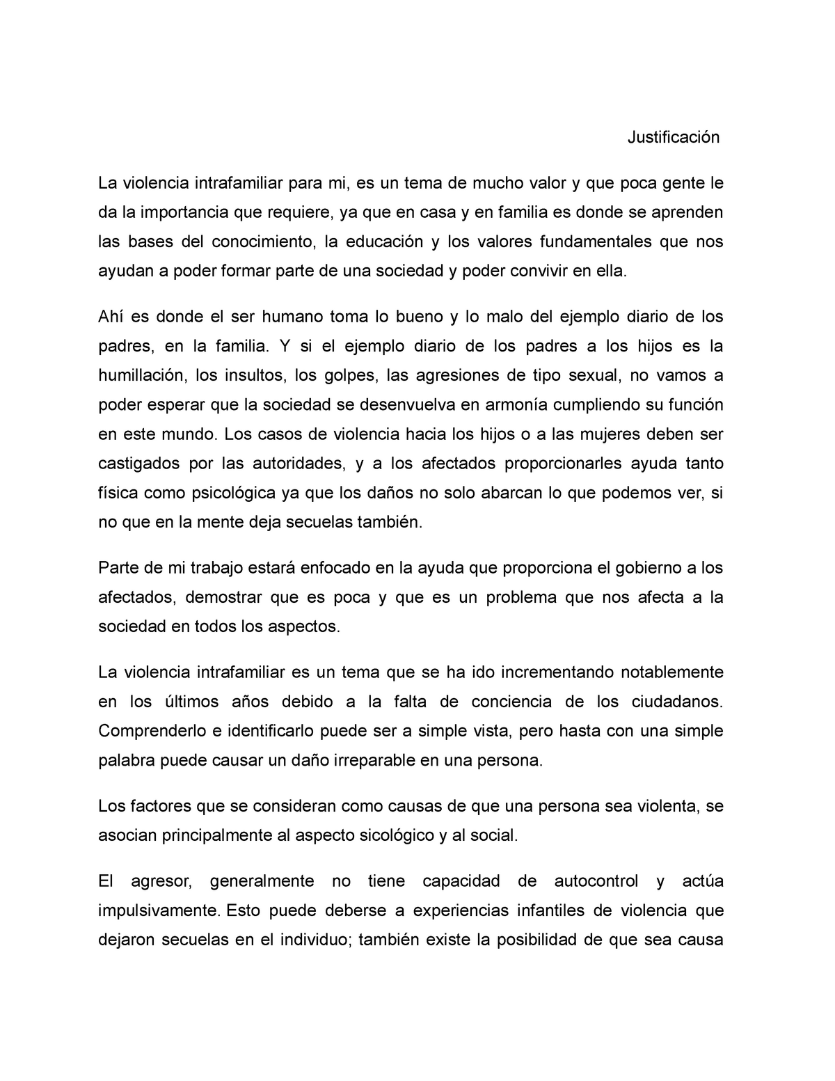 8463947- Justificacion - Justificación La violencia intrafamiliar para ...