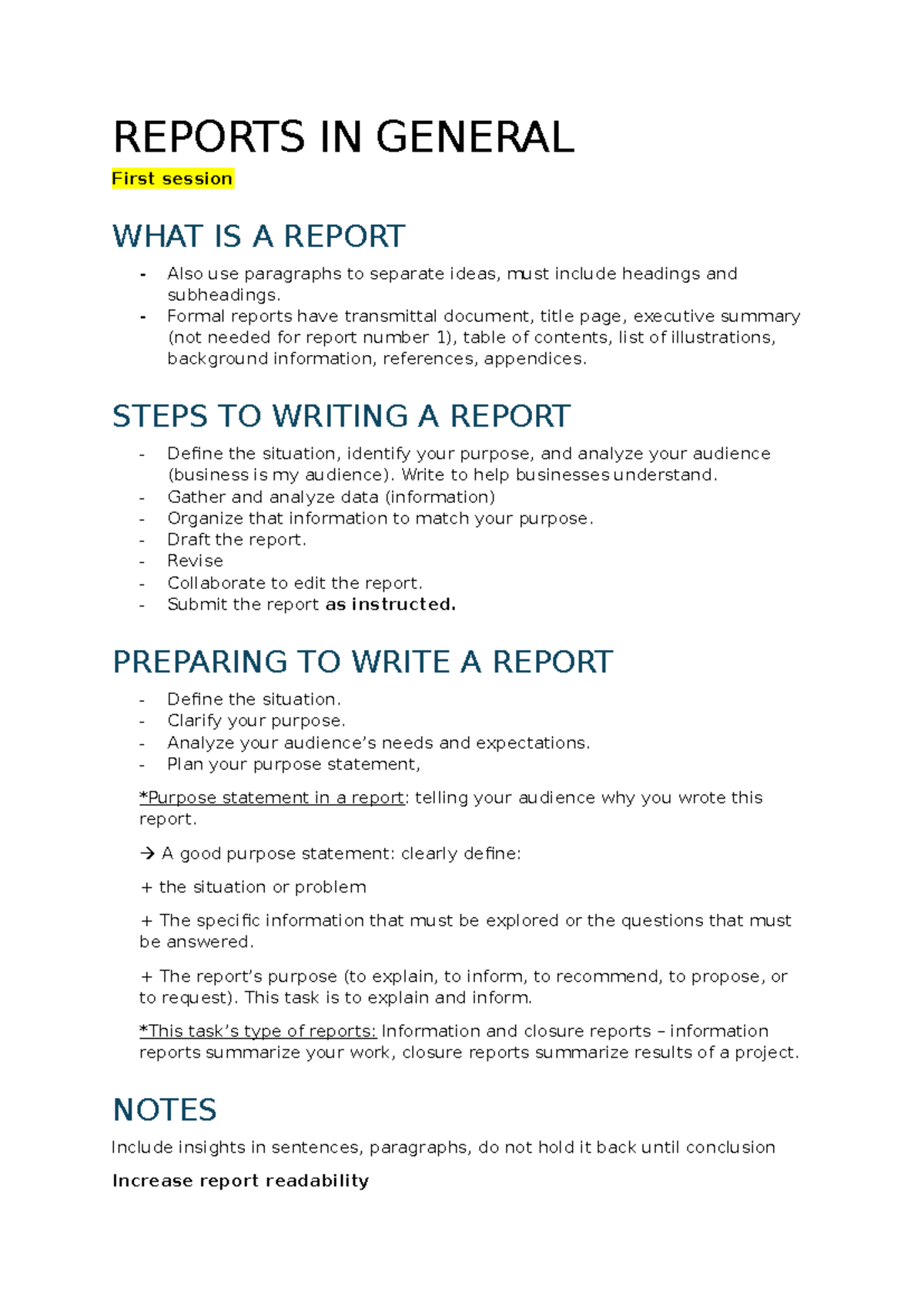 Reports In General - How To Write A Report - Reports In General First 