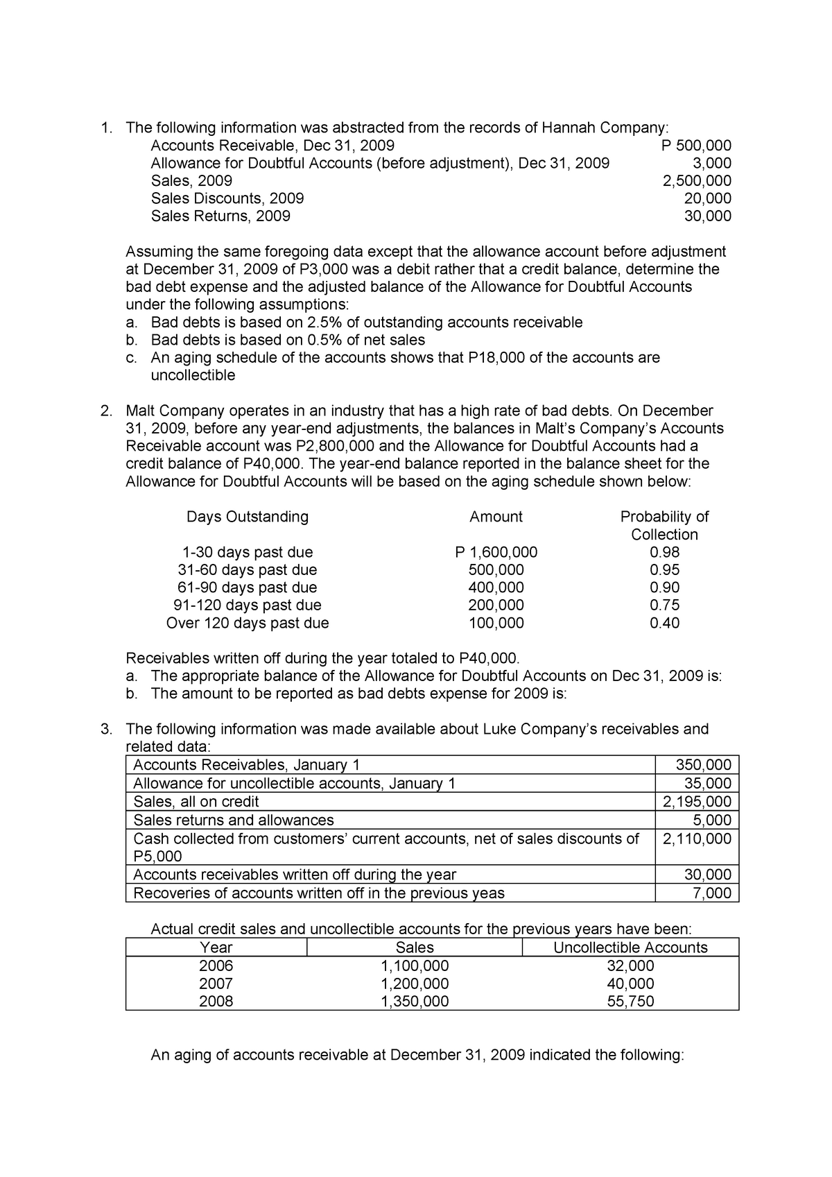 Exercise-Accounts receivable 2 - BS in Accountancy - University of the ...