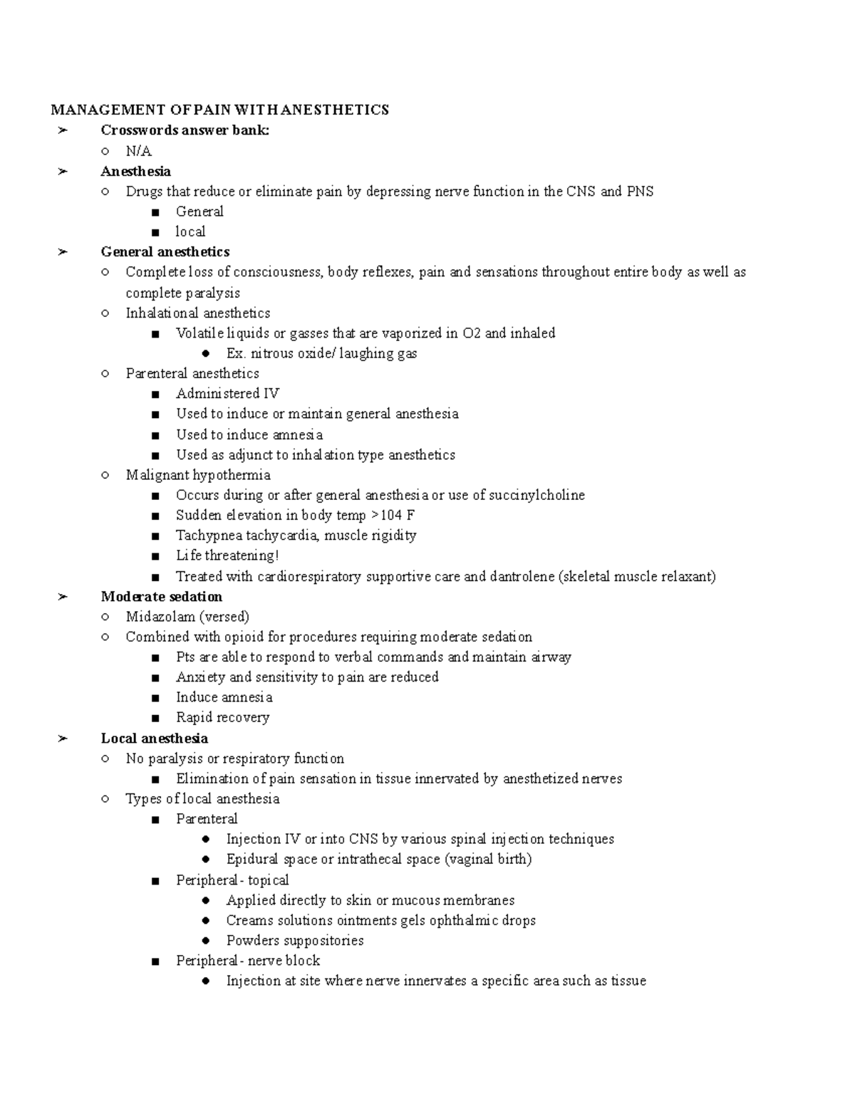 Management OF PAIN W: Anesthetics - MANAGEMENT OF PAIN WITH ANESTHETICS ...