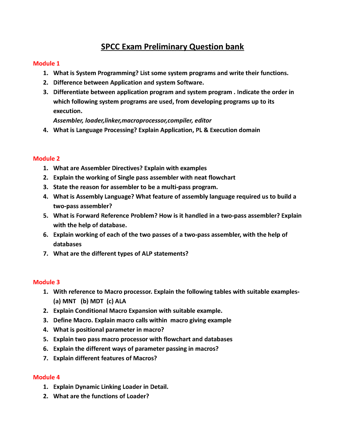 SPCC Exam Preliminary Question Bank - What Is System Programming? List ...