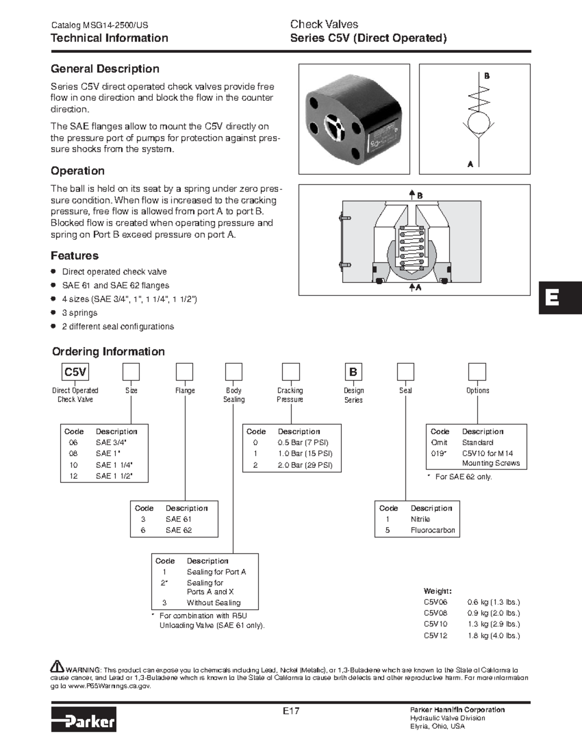 Flange 33r E17 Parker Hannifin Corporation Hydraulic Valve Division
