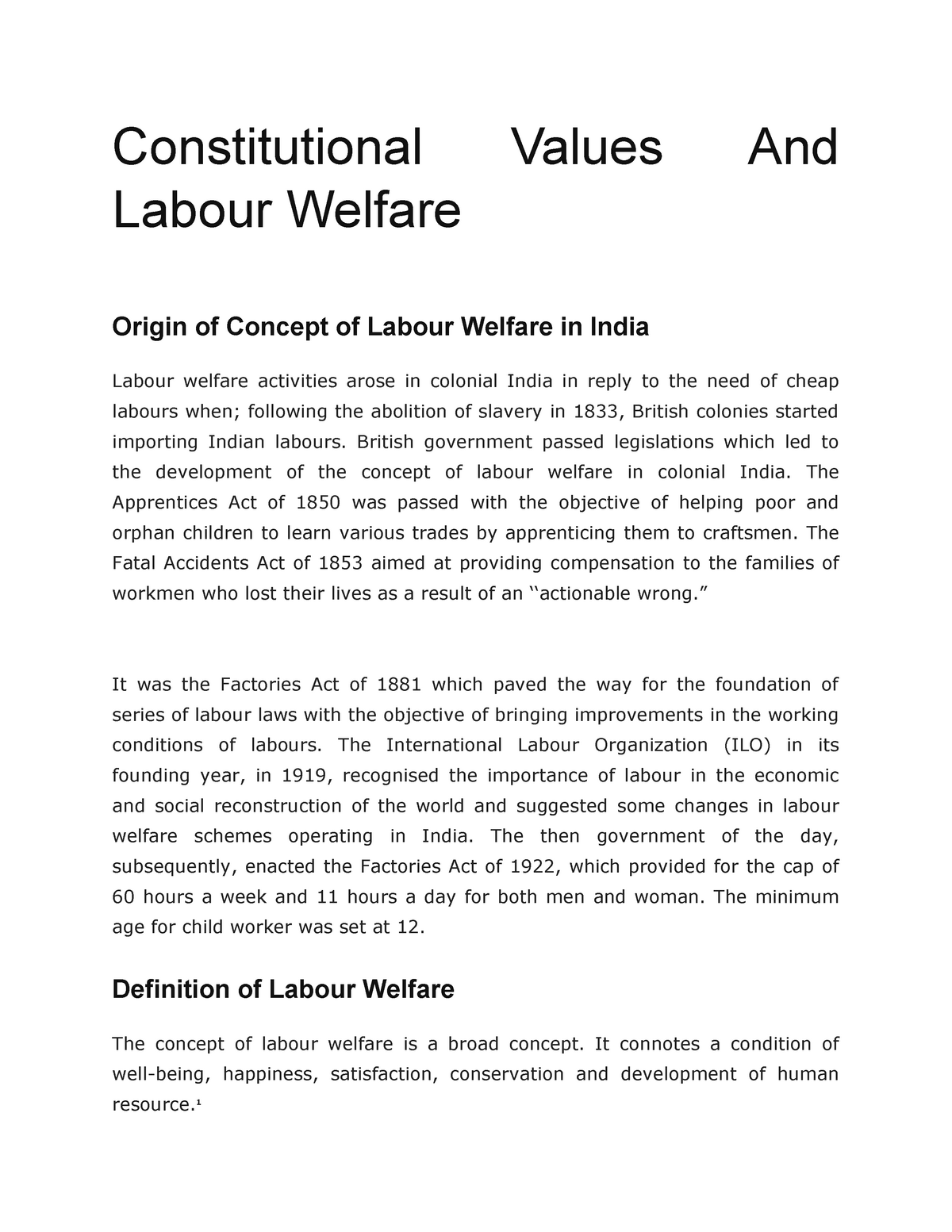 case study on labour welfare in india