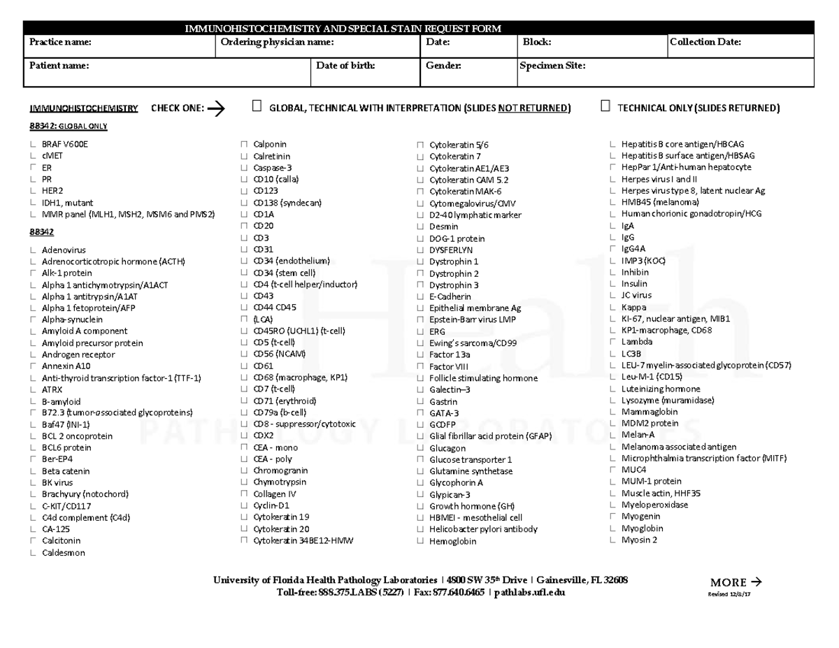 Immunohistochemistry and special stain request form - University of ...