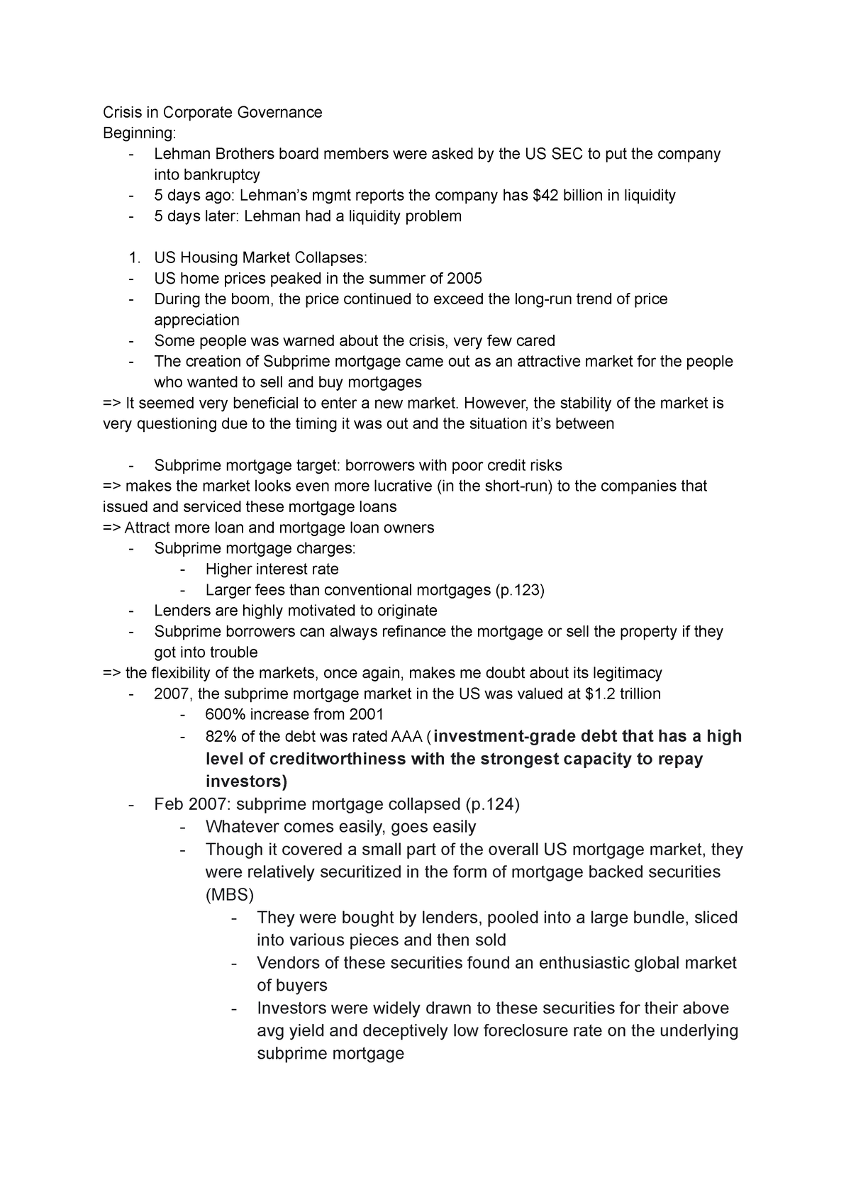 lehman brothers crisis in corporate governance case study