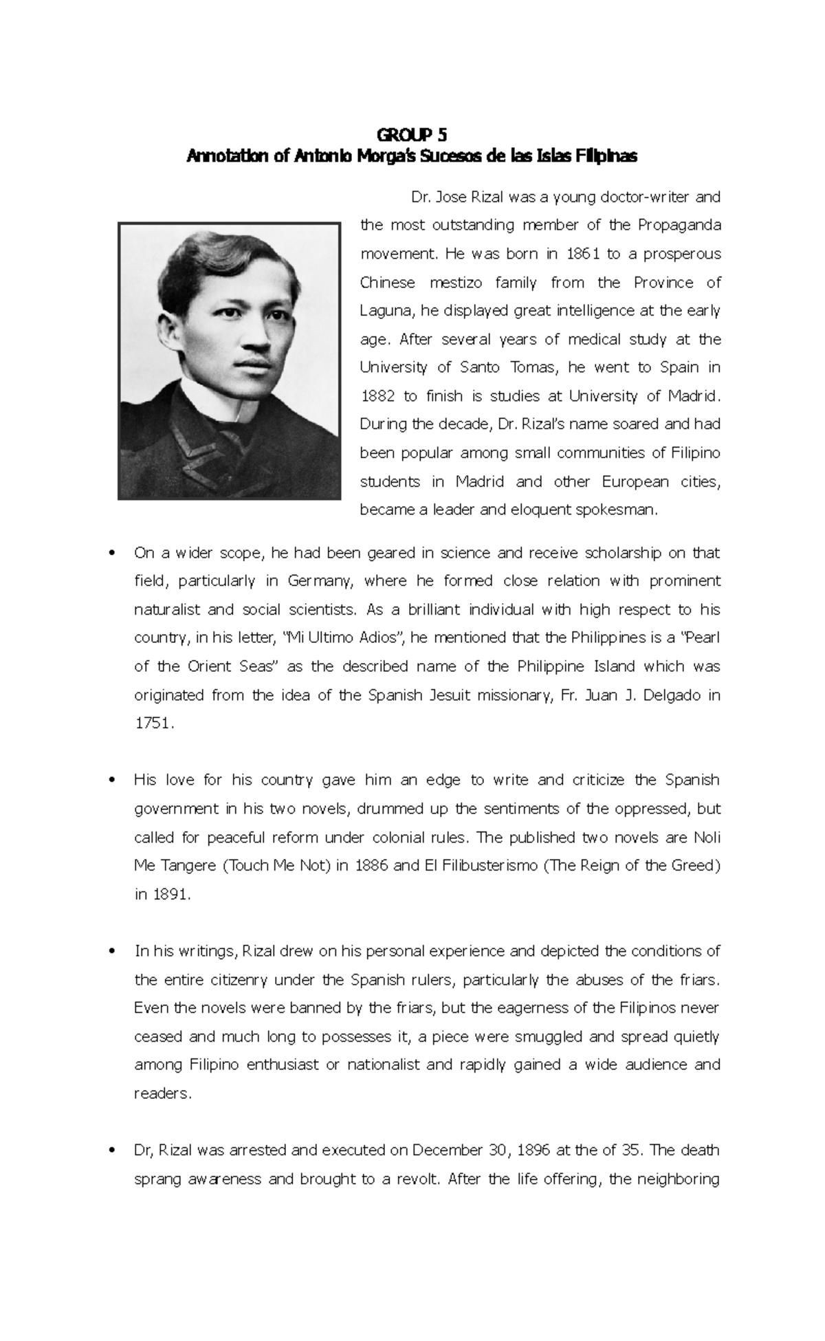 Group-5 - LIFE AND WORKS OF RIZAL - GROUP 5 Annotation of Antonio Morga ...