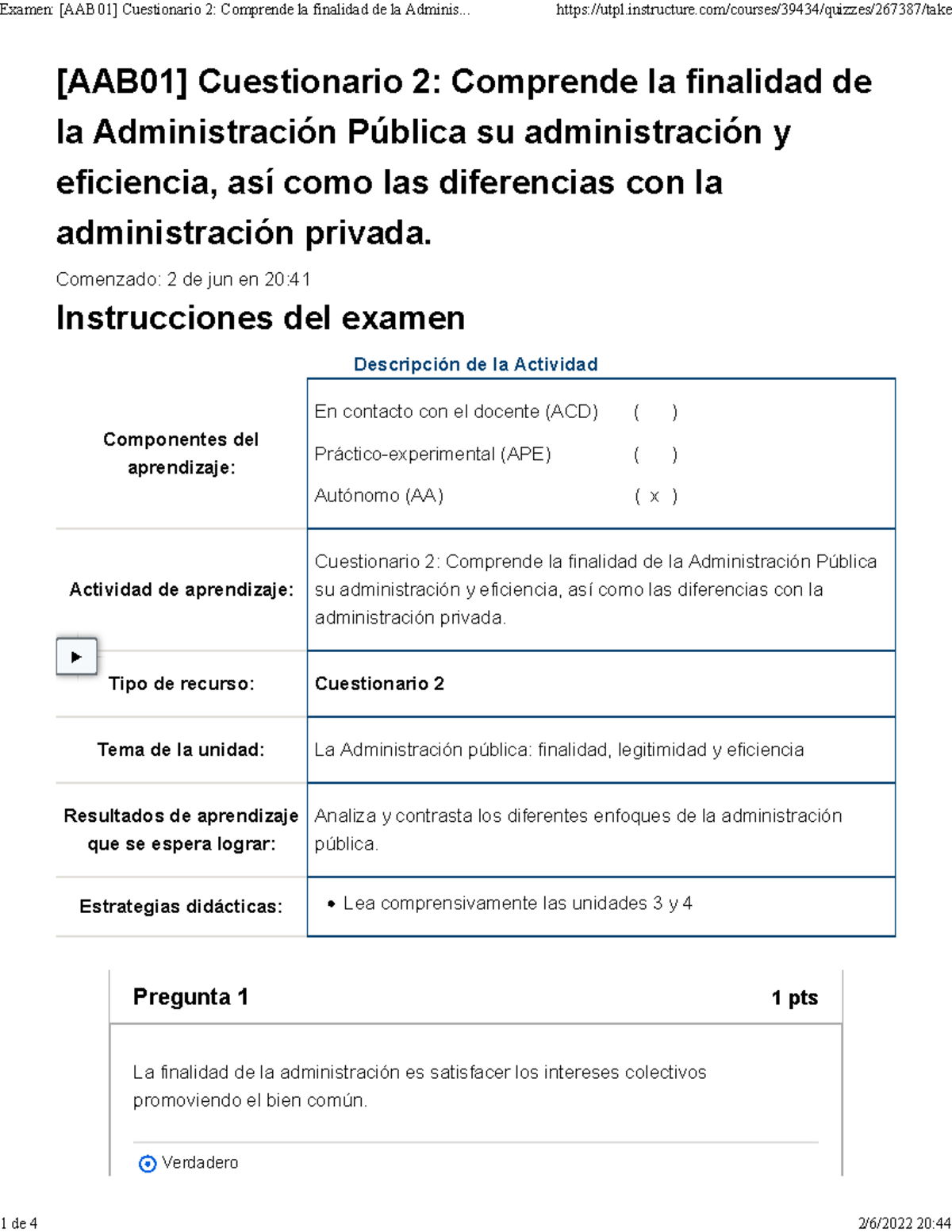 Examen [AAB01] Cuestionario 2 Comprende La Finalidad De La ...