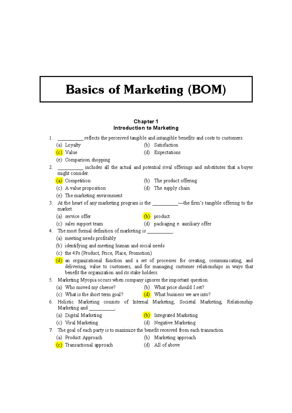 Basics Of Marketing MCQ - Basics Of Marketing (BOM) Chapter 1 ...