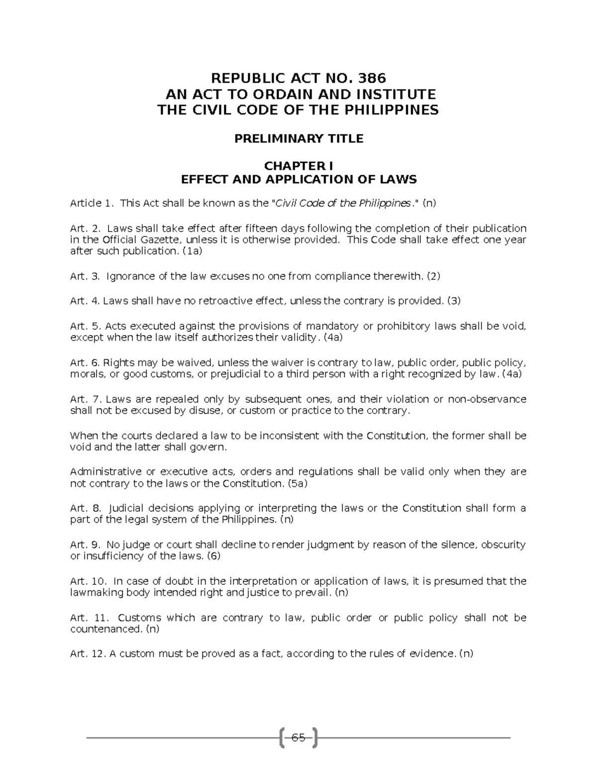 Civil-code-codal compress - REPUBLIC ACT NO. 386 AN ACT TO ORDAIN AND ...