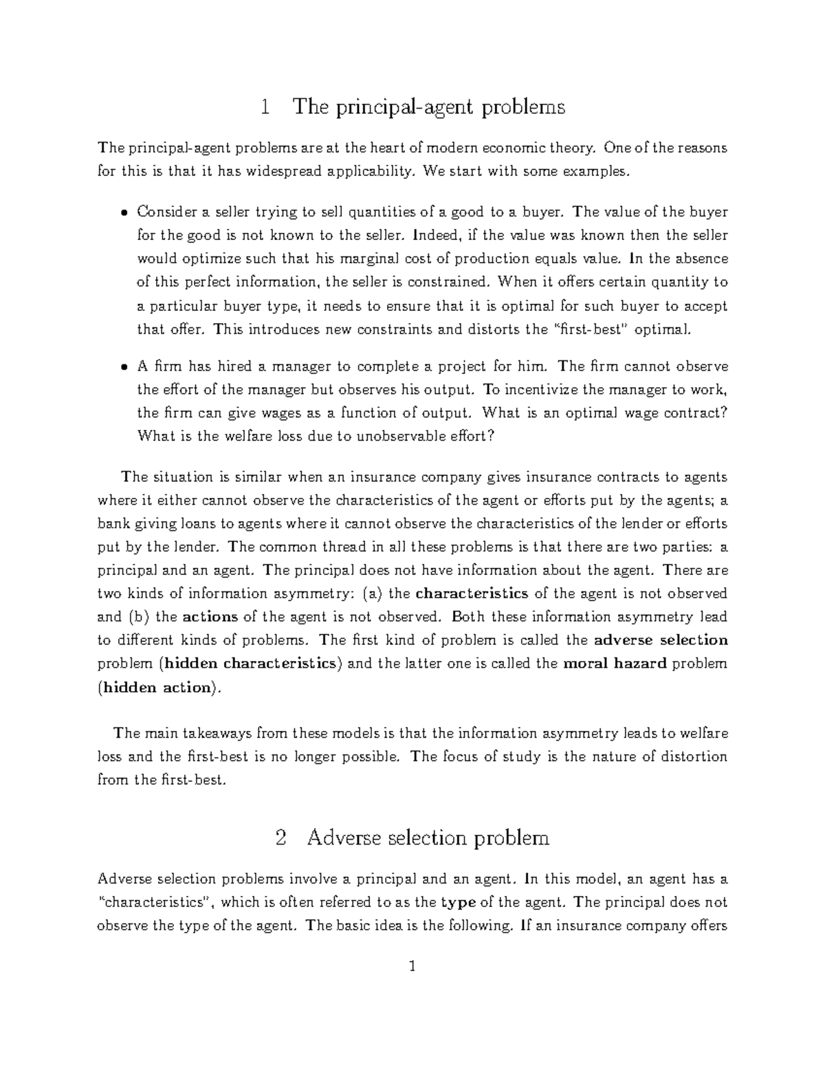 Principal agent models - 1 The principal-agent problems The principal ...
