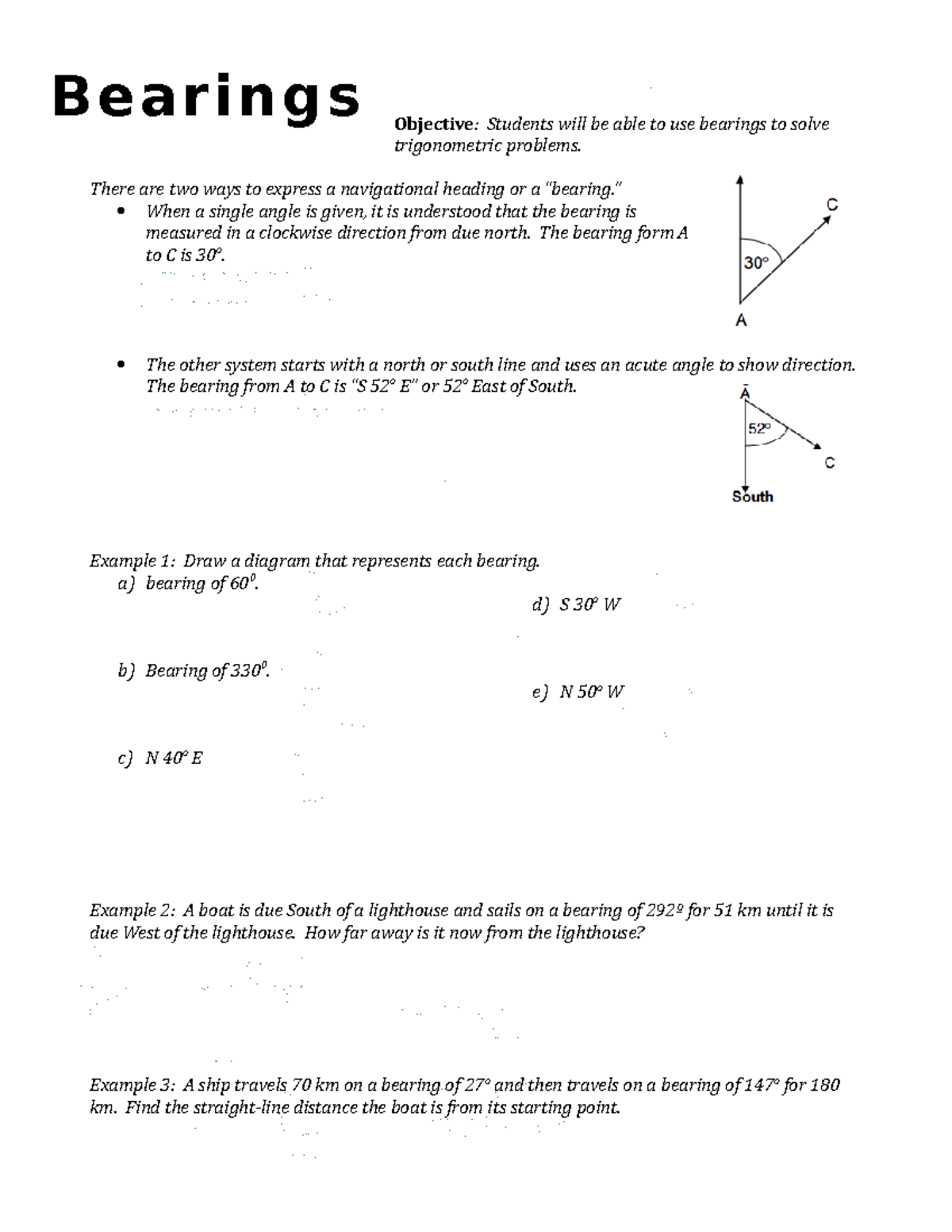 Precalc 1118 2 Objective Students will be able to use bearings to
