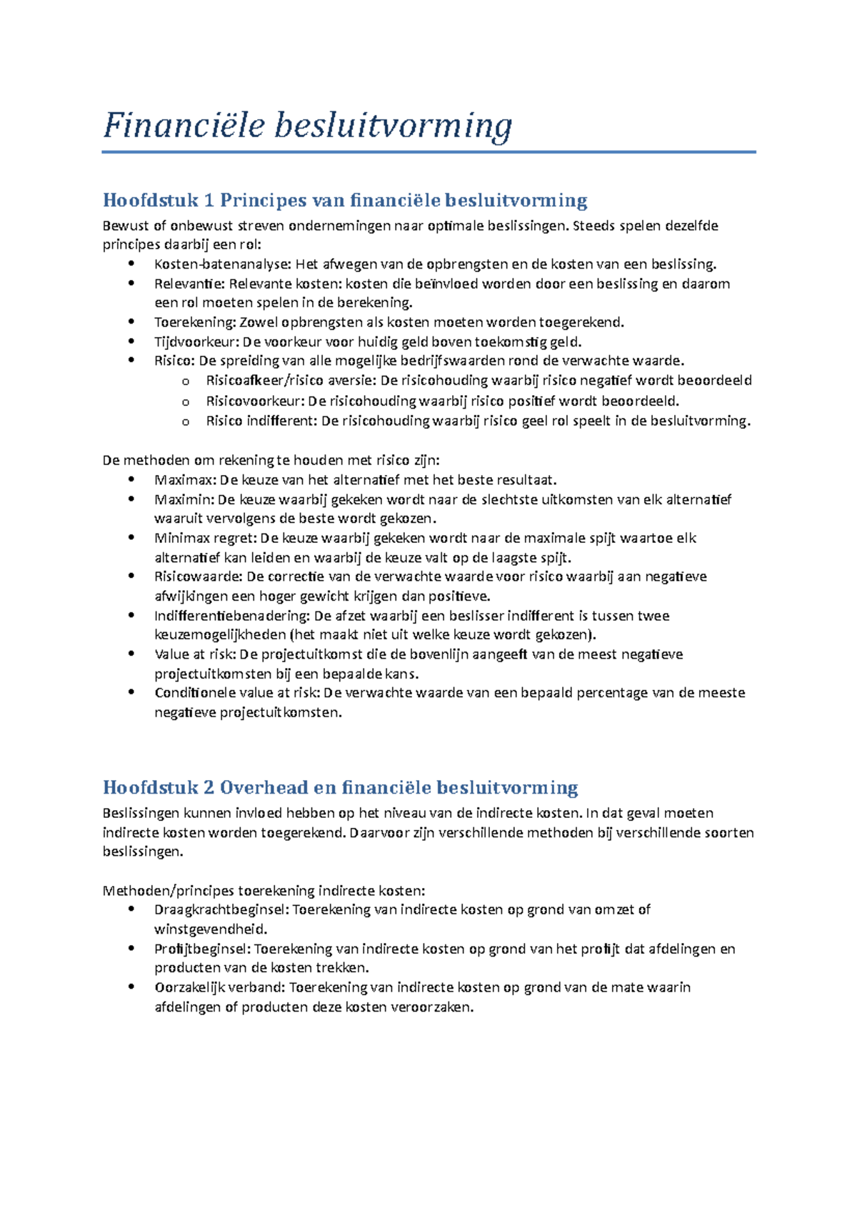 Samenvatting Financiële Besluitvorming - Besluitvorming Hoofdstuk 1 ...