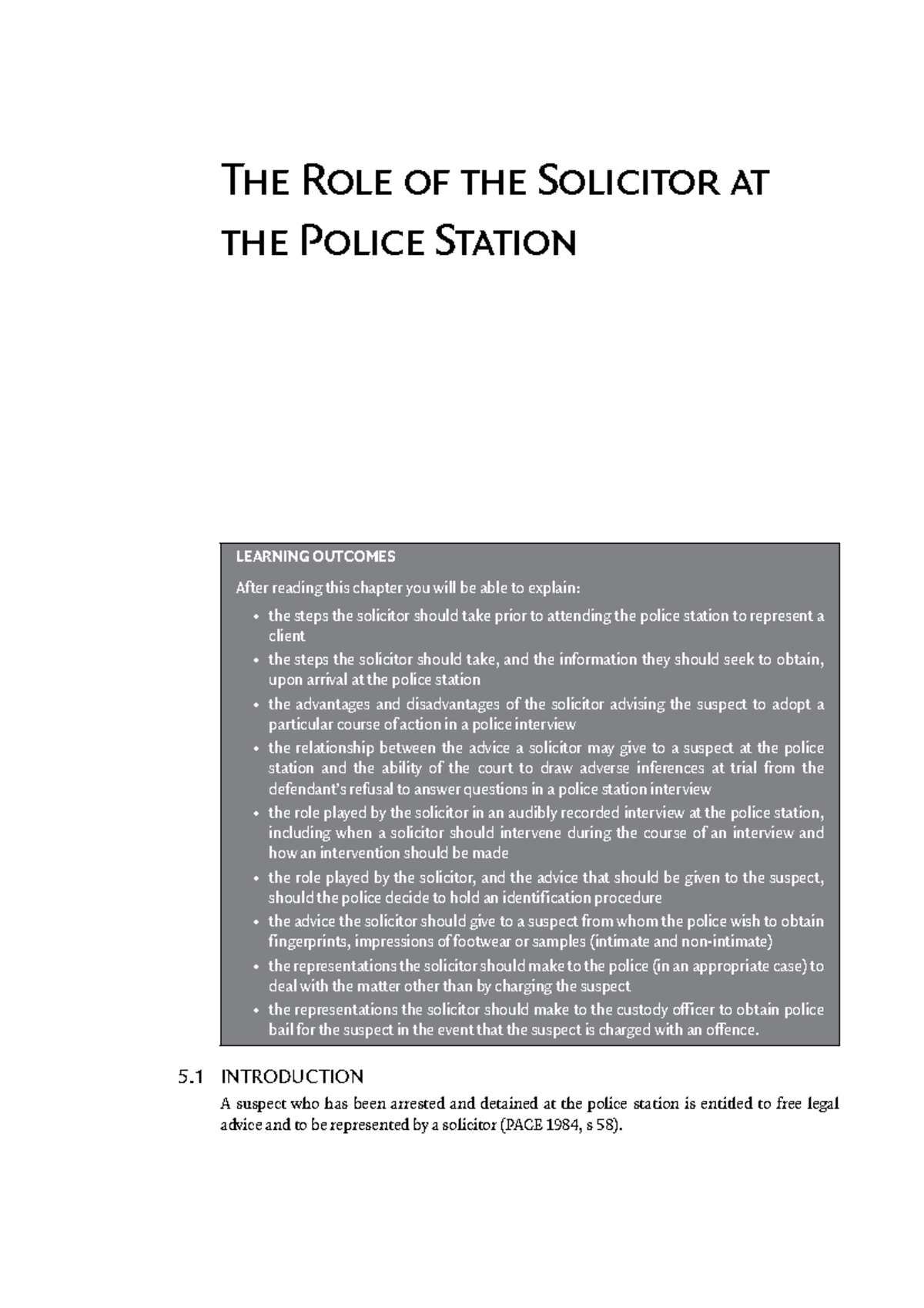 Solicitors at the Police Station - LEARNING OUTCOMES After reading this ...