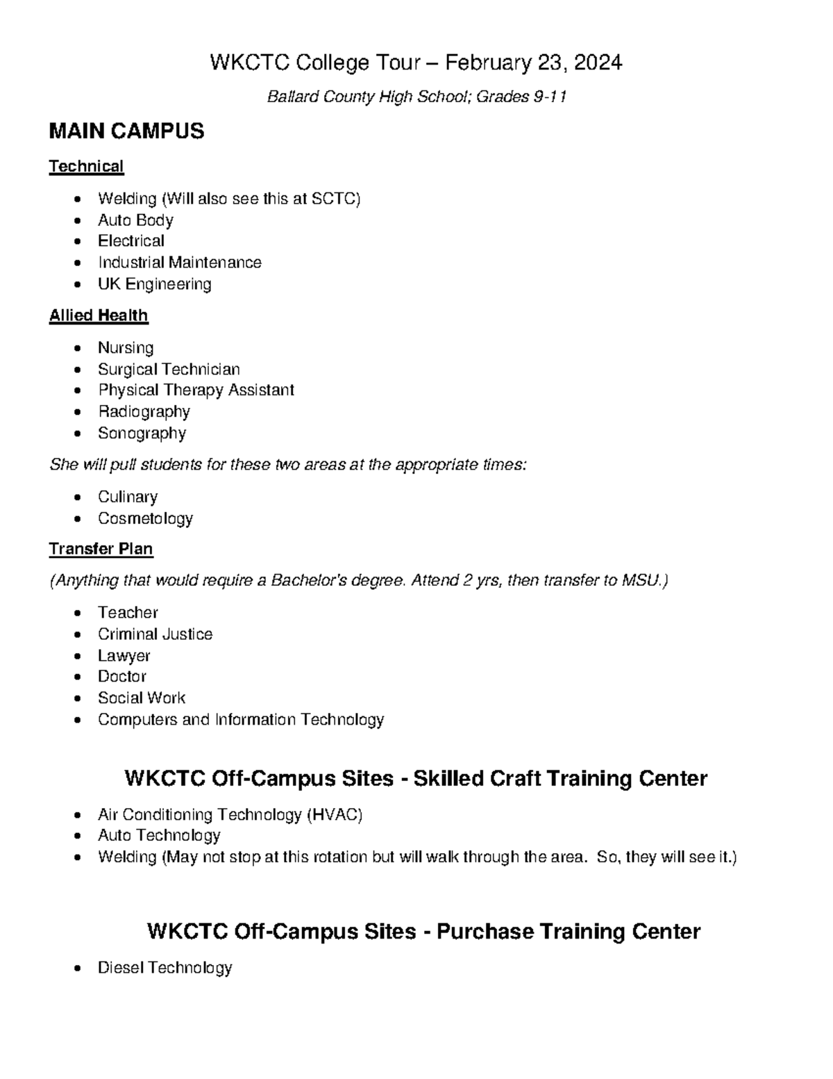 Wkctc Tour Areas 911gr Feb 23 2024 WKCTC College Tour February