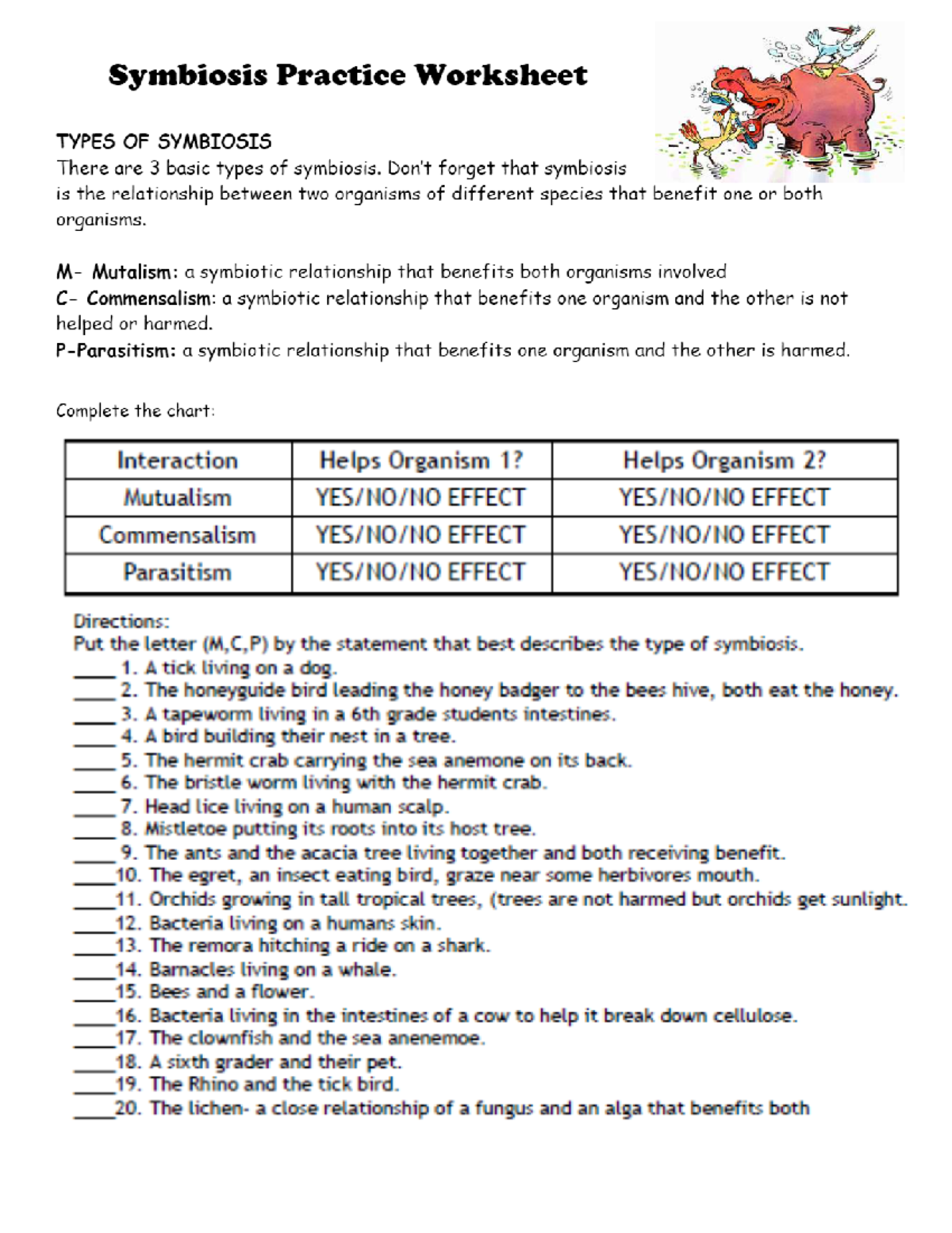 Symbiosis Practice Worksheet BIOL 142 Studocu