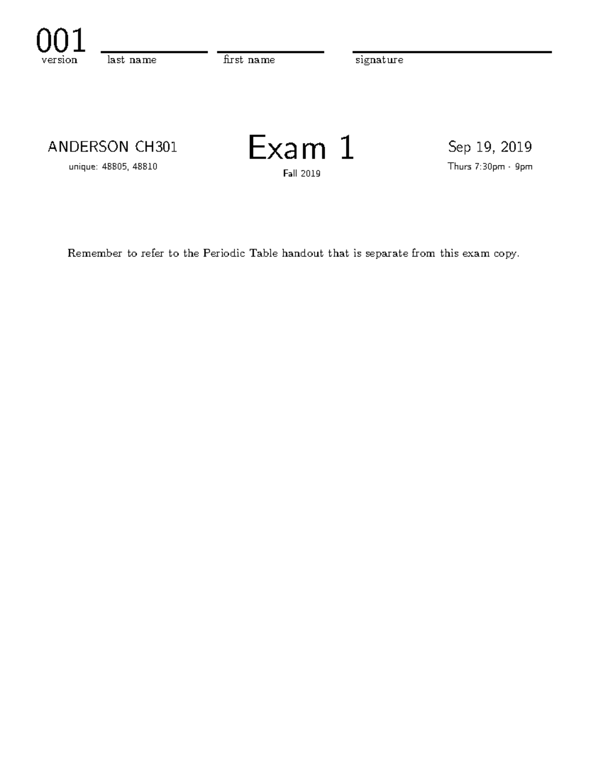 Exam 1 - KEY - problems from exam 1 with an explanation - 001 version ...