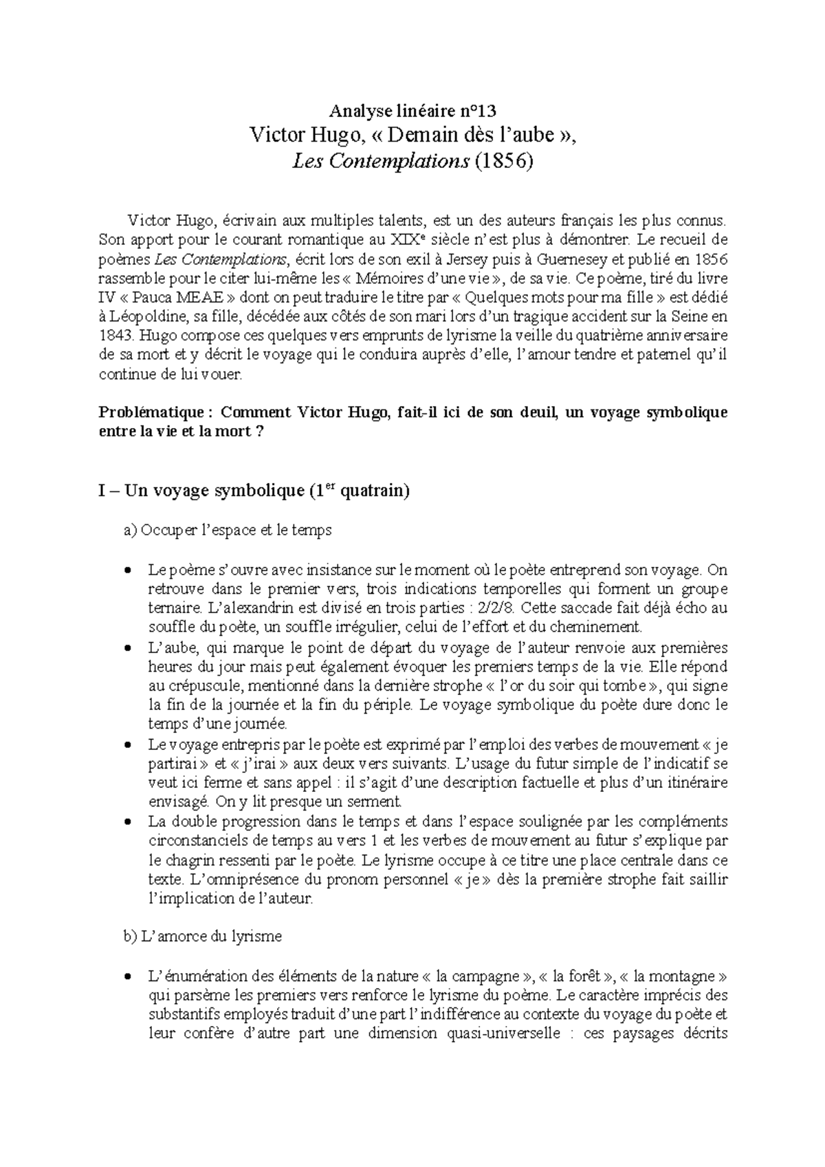 Analyse "Demain des l'aube" - Victor HUGO - Analyse linéaire n° Victor ...
